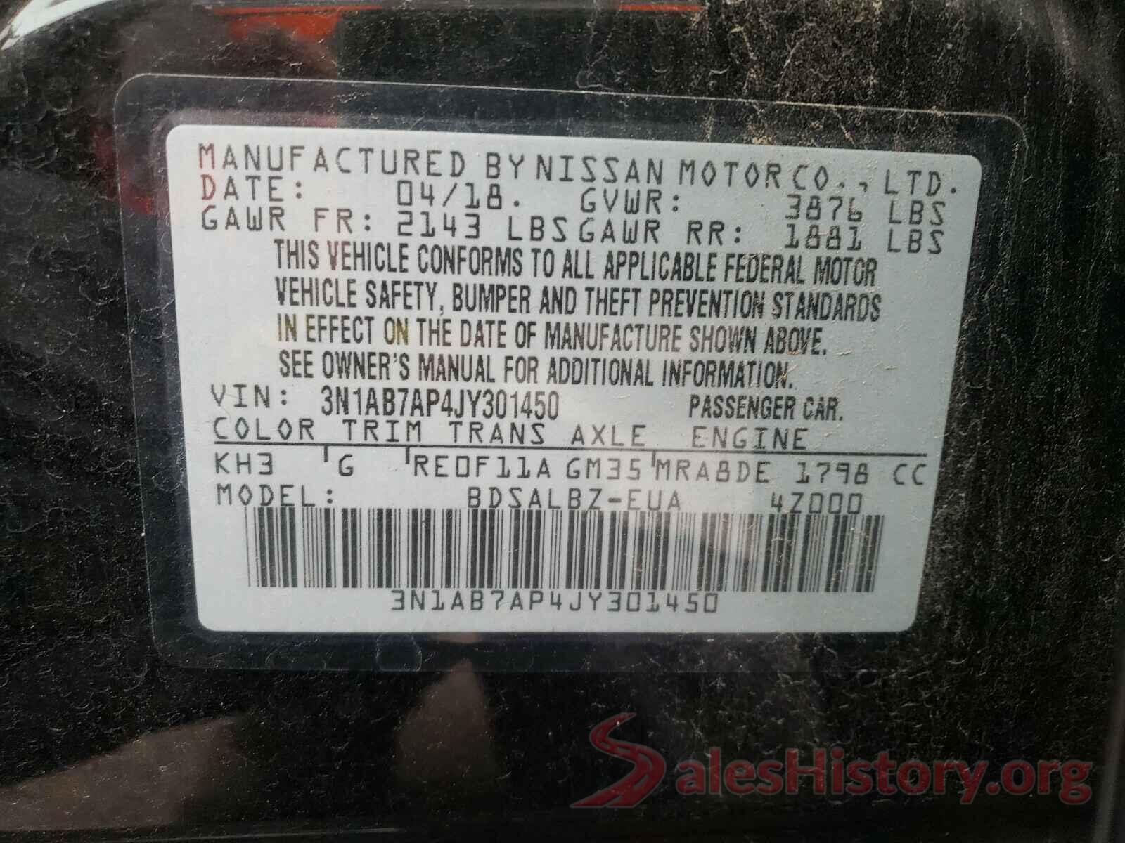 3N1AB7AP4JY301450 2018 NISSAN SENTRA