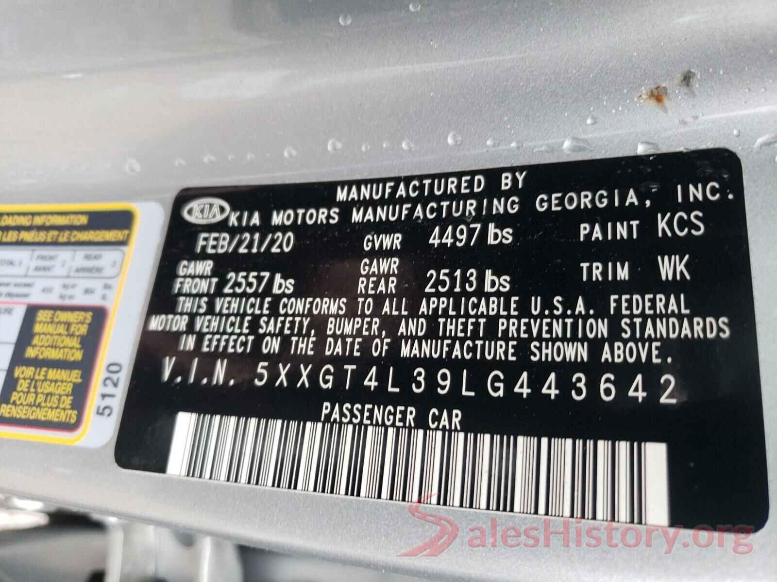 5XXGT4L39LG443642 2020 KIA OPTIMA