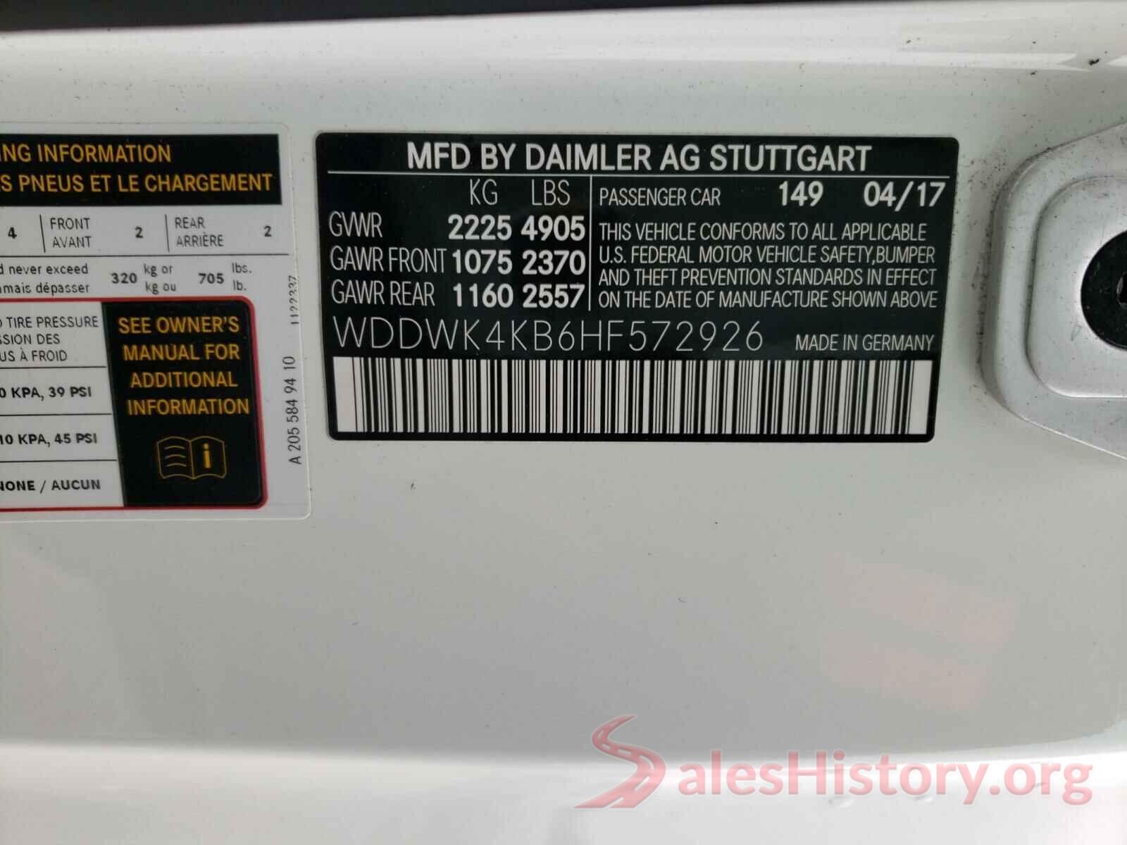 WDDWK4KB6HF572926 2017 MERCEDES-BENZ C CLASS