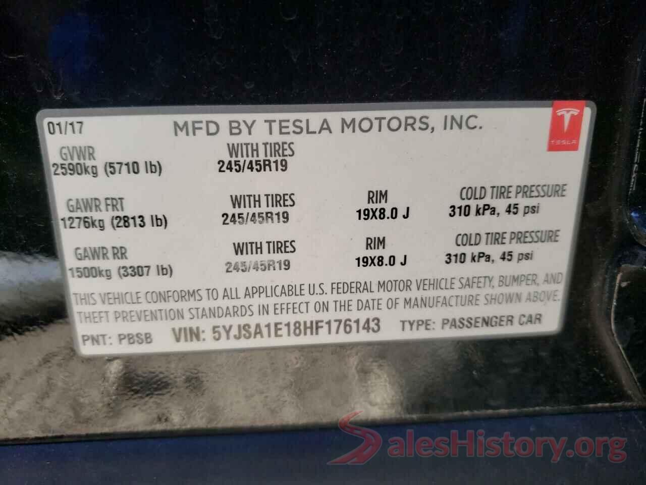 5YJSA1E18HF176143 2017 TESLA MODEL S