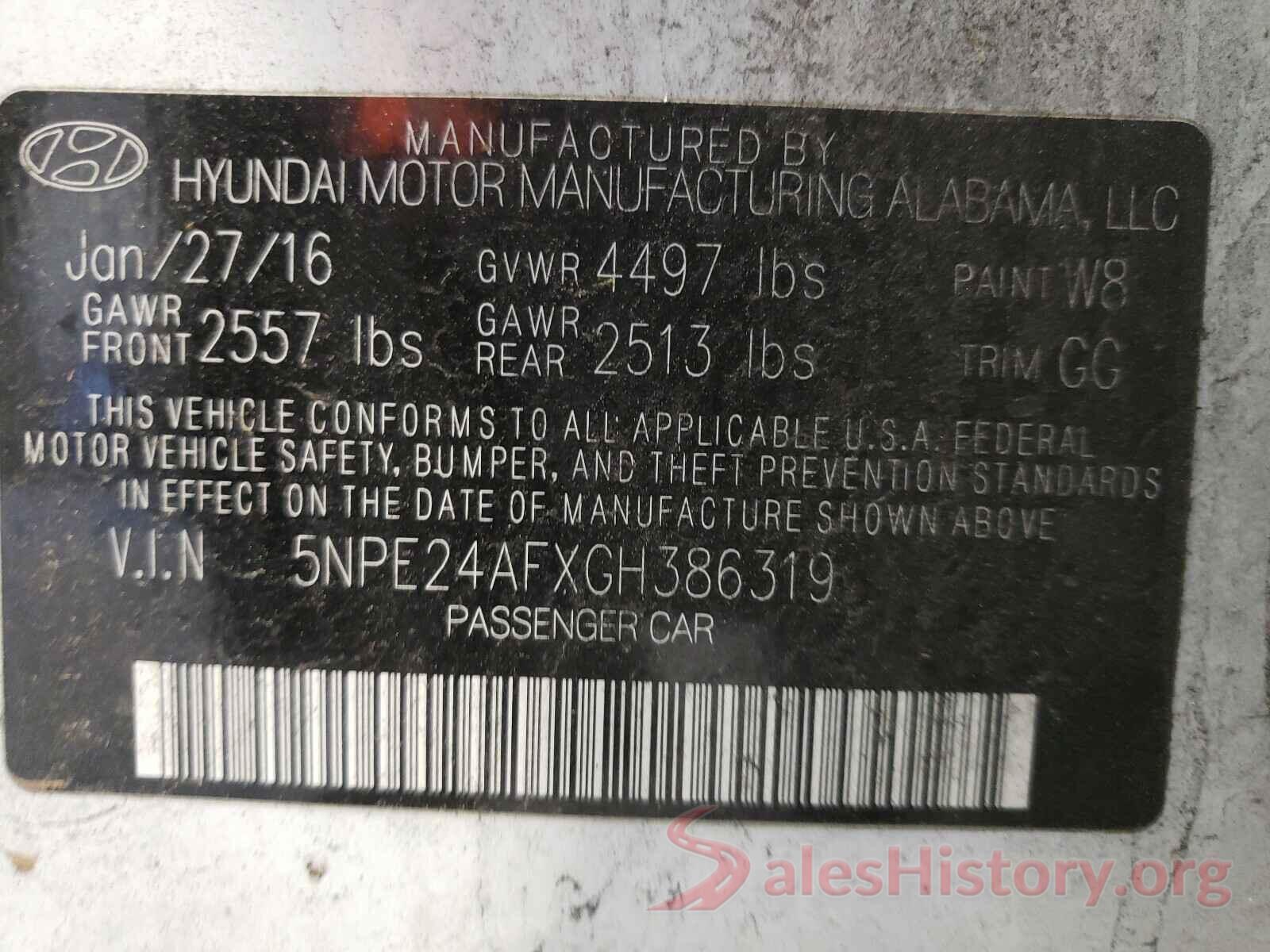 5NPE24AFXGH386319 2016 HYUNDAI SONATA