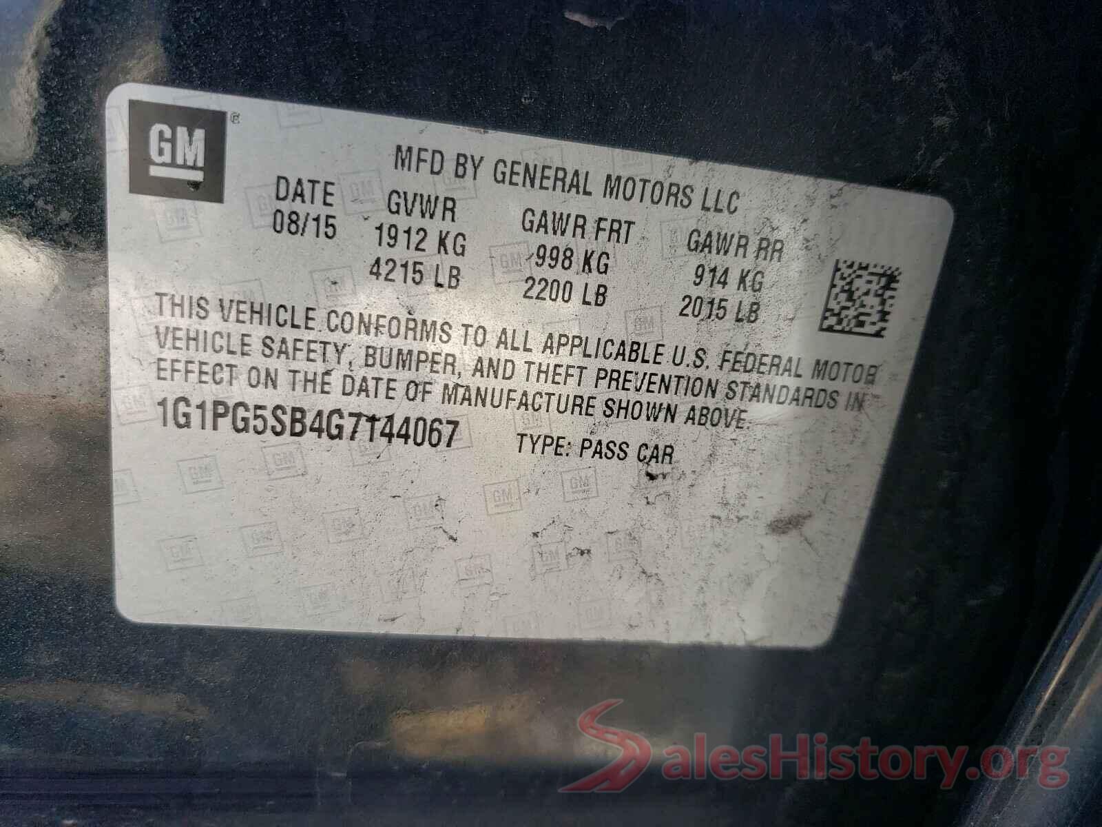 1G1PG5SB4G7144067 2016 CHEVROLET CRUZE