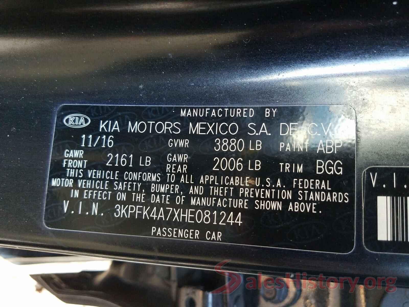 3KPFK4A7XHE081244 2017 KIA FORTE