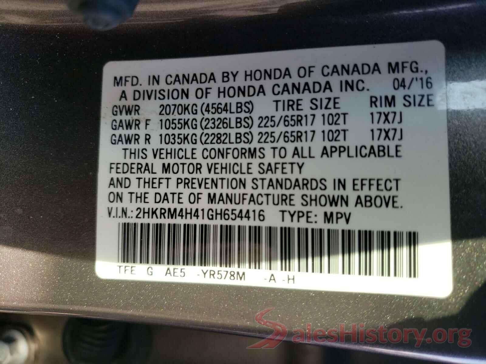 2HKRM4H41GH654416 2016 HONDA CRV