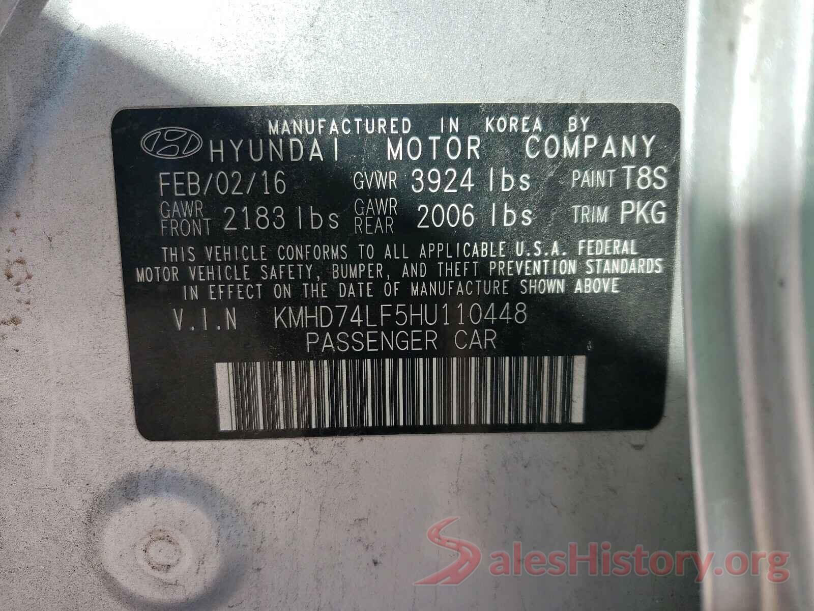 KMHD74LF5HU110448 2017 HYUNDAI ELANTRA