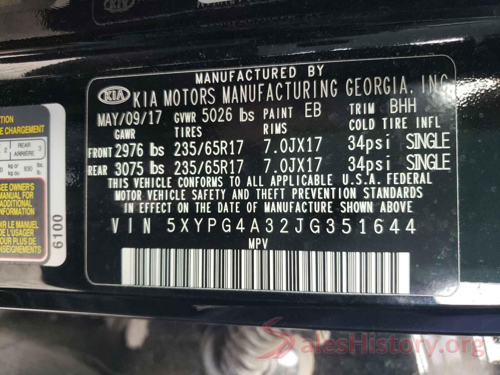 5XYPG4A32JG351644 2018 KIA SORENTO