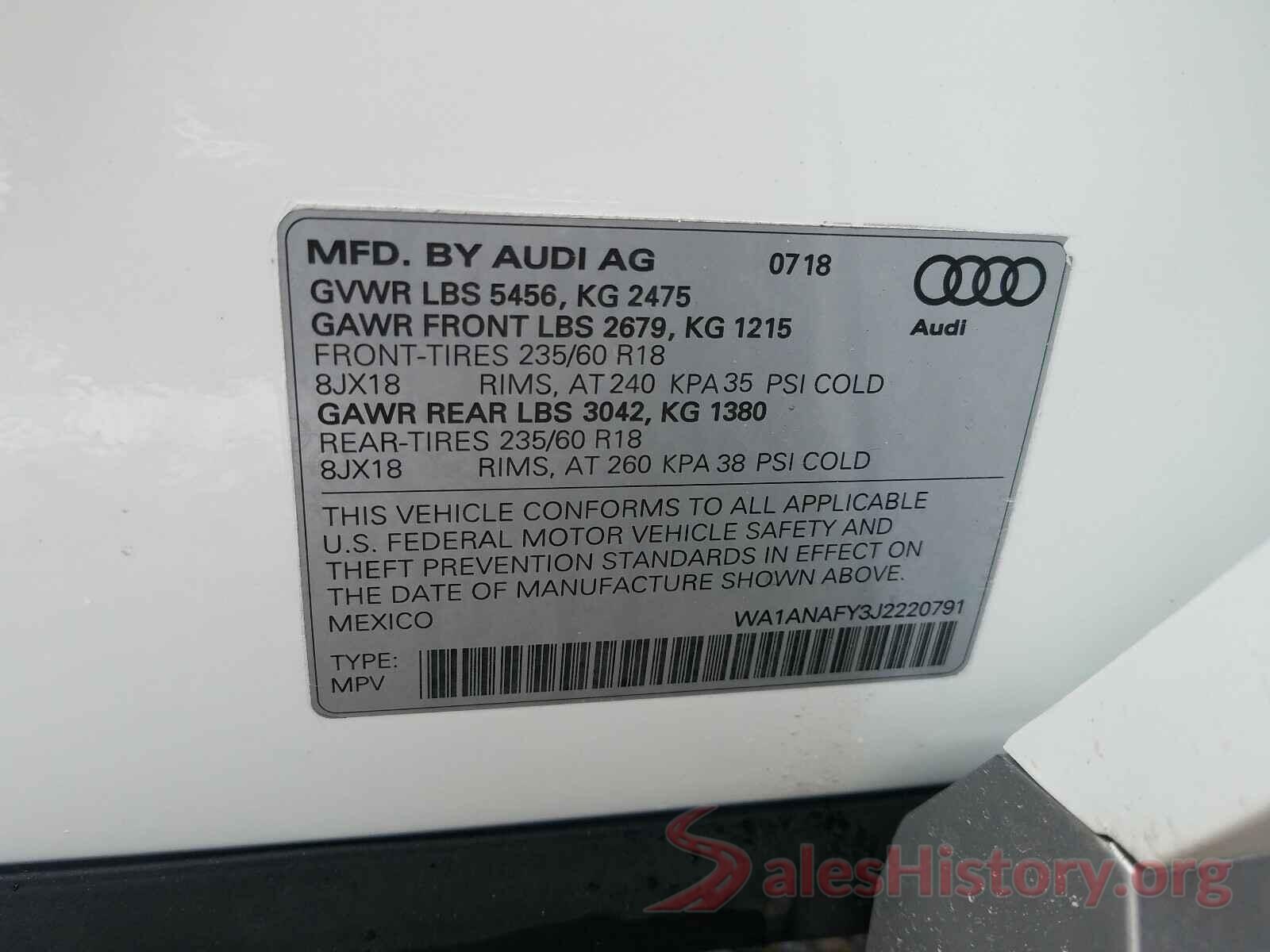 WA1ANAFY3J2220791 2018 AUDI Q5