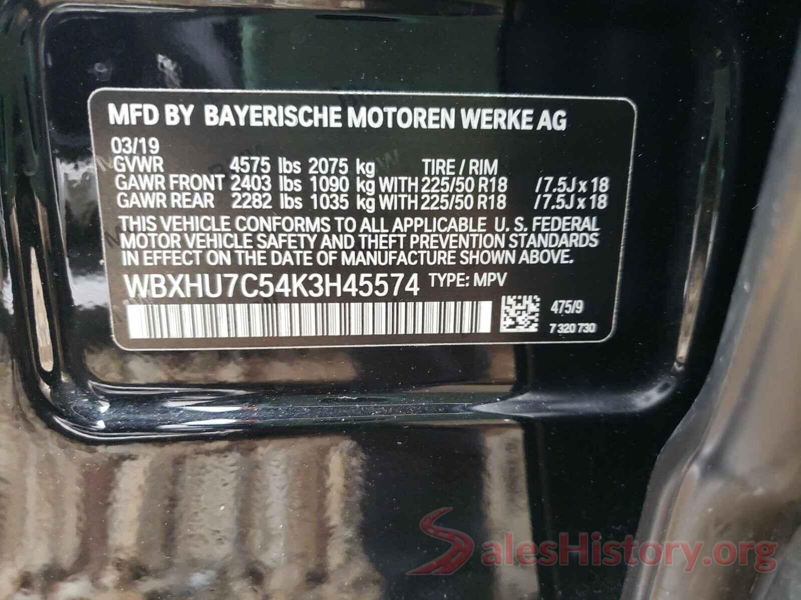 WBXHU7C54K3H45574 2019 BMW X1