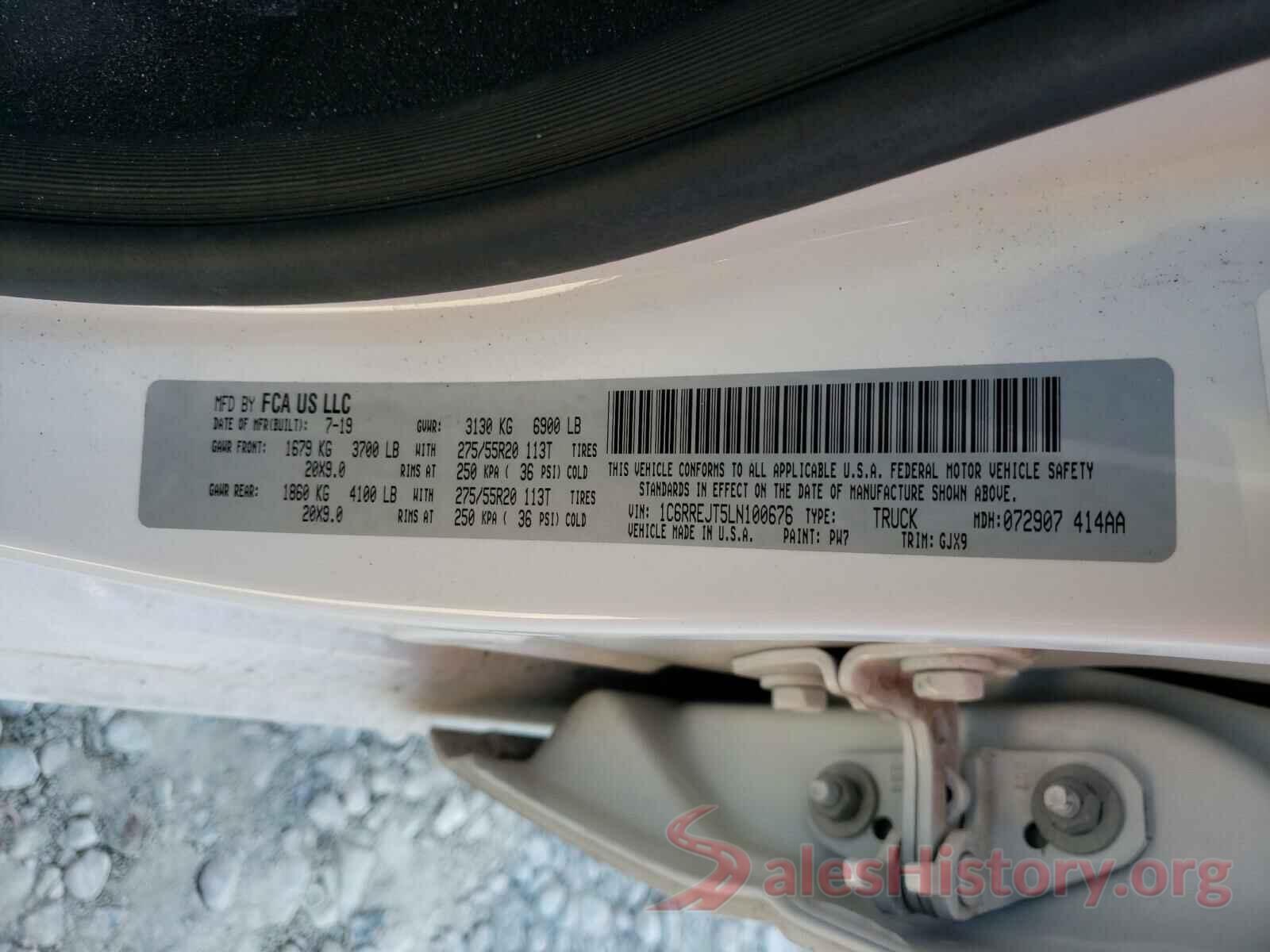 1C6RREJT5LN100676 2020 DODGE RAM 1500