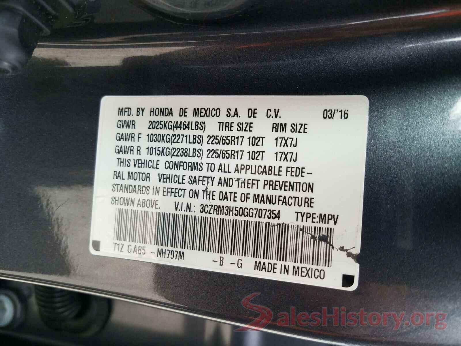 3CZRM3H50GG707354 2016 HONDA CRV