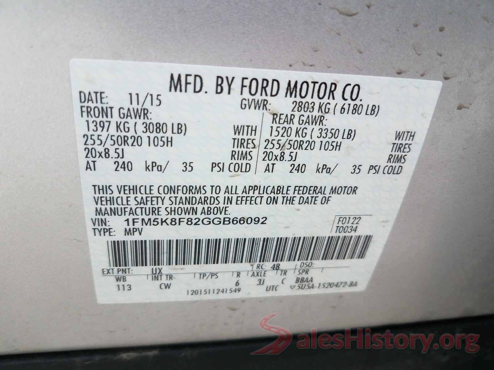 1FM5K8F82GGB66092 2016 FORD EXPLORER