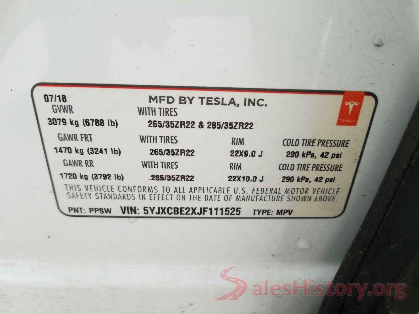 5YJXCBE2XJF111525 2018 TESLA MODEL X