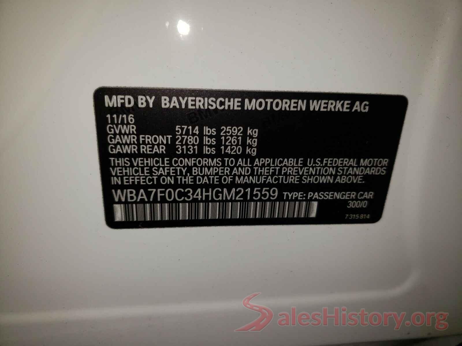 WBA7F0C34HGM21559 2017 BMW 7 SERIES