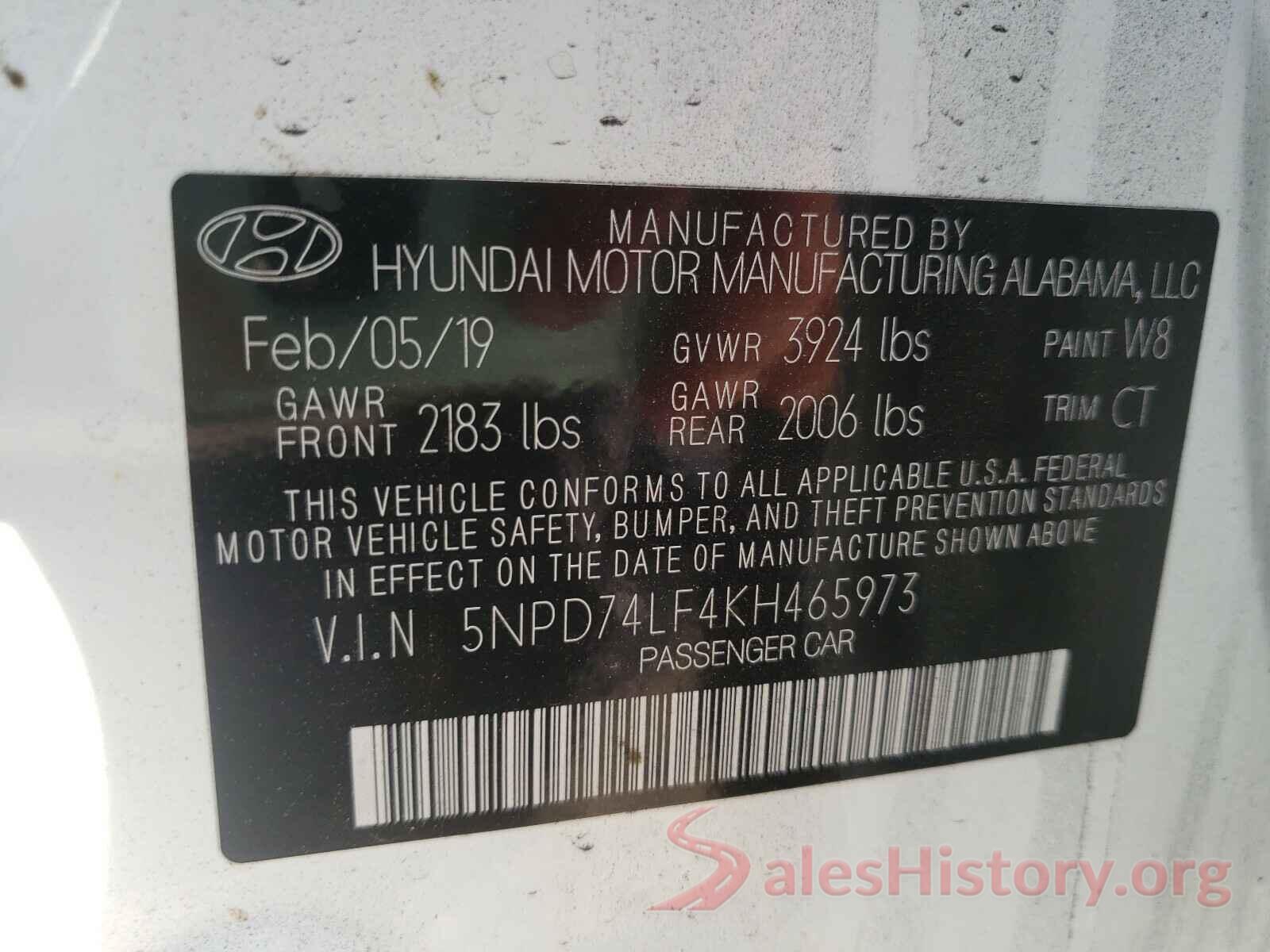 5NPD74LF4KH465973 2019 HYUNDAI ELANTRA