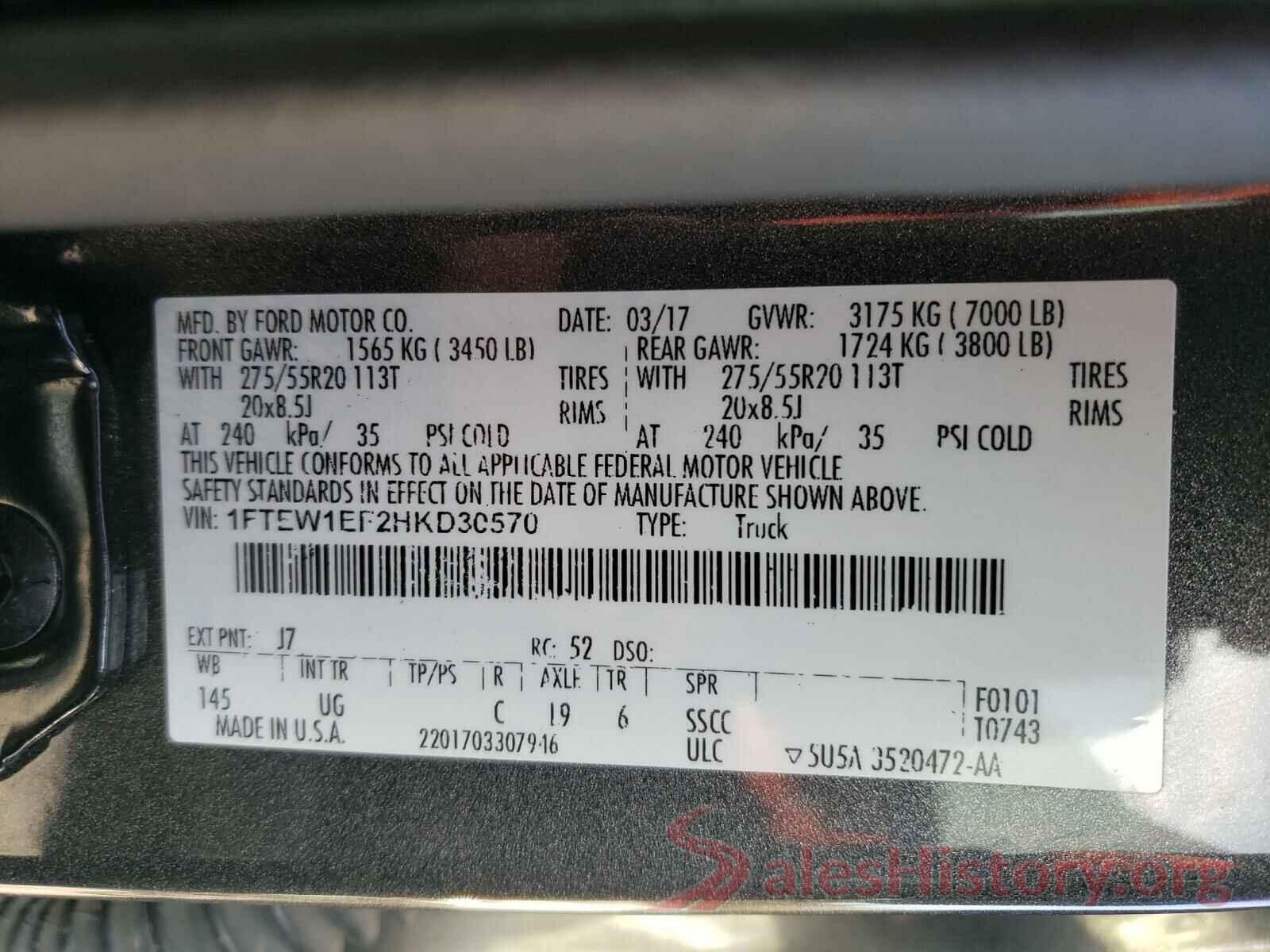 1FTEW1EF2HKD30570 2017 FORD F150