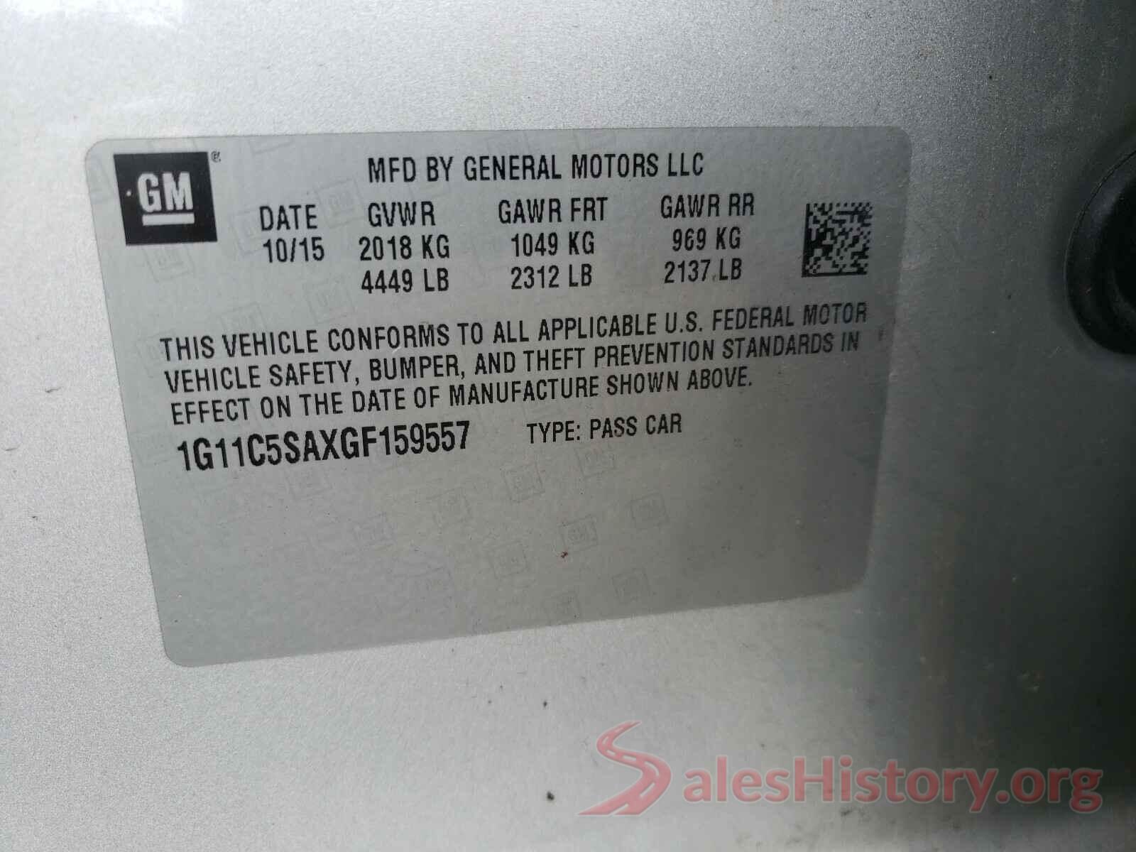 1G11C5SAXGF159557 2016 CHEVROLET MALIBU