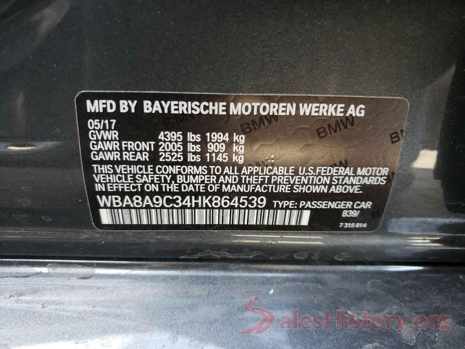 WBA8A9C34HK864539 2017 BMW 3 SERIES