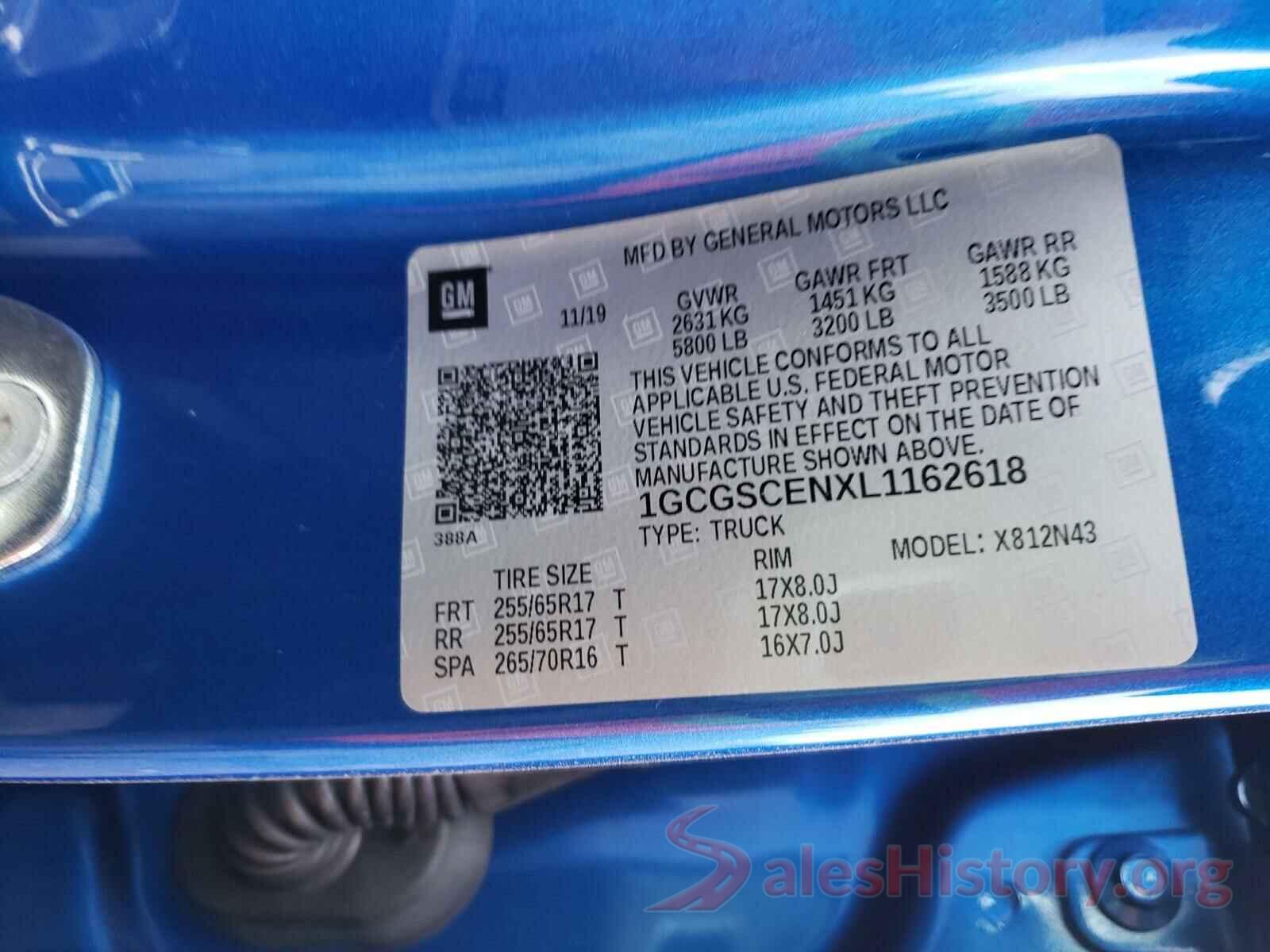 1GCGSCENXL1162618 2020 CHEVROLET COLORADO