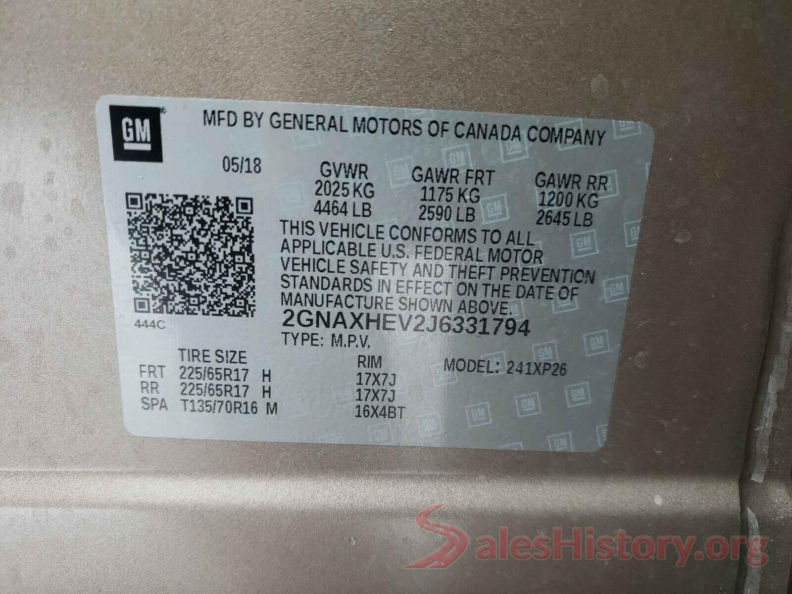 2GNAXHEV2J6331794 2018 CHEVROLET EQUINOX