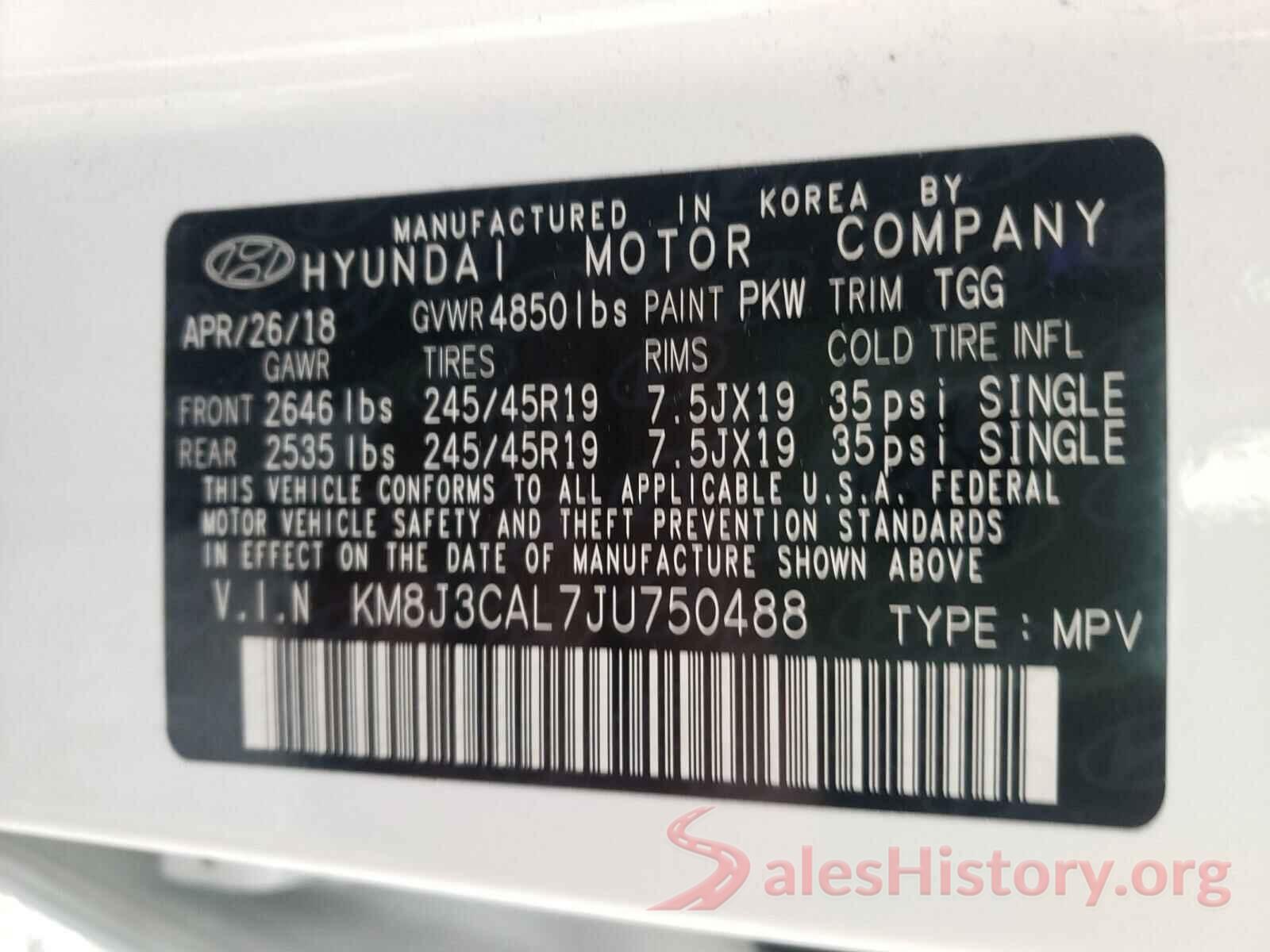 KM8J3CAL7JU750488 2018 HYUNDAI TUCSON