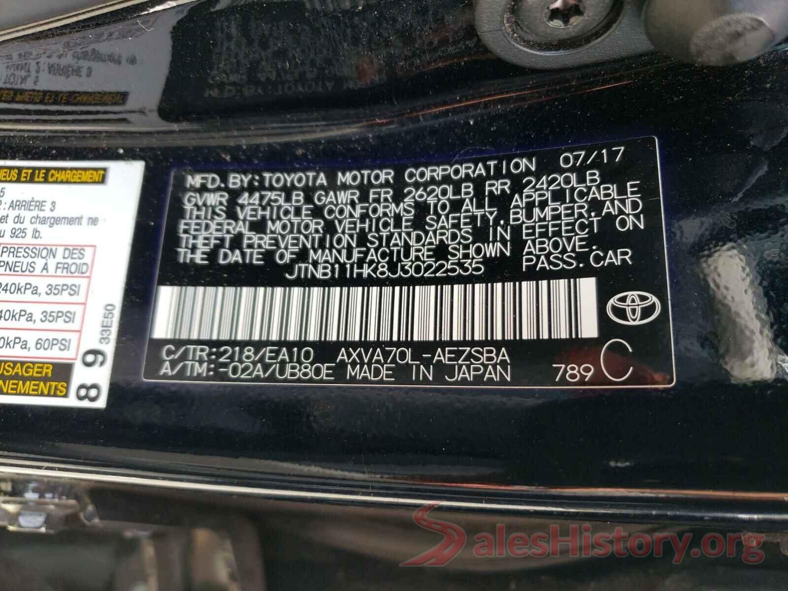 JTNB11HK8J3022535 2018 TOYOTA CAMRY