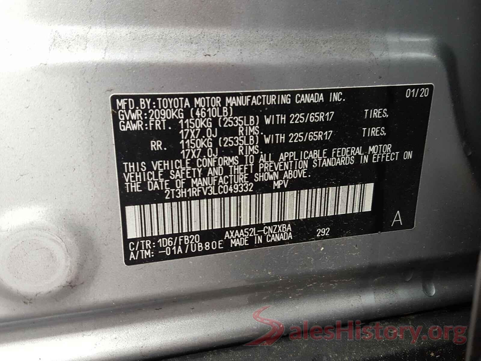 2T3H1RFV3LC049332 2020 TOYOTA RAV4