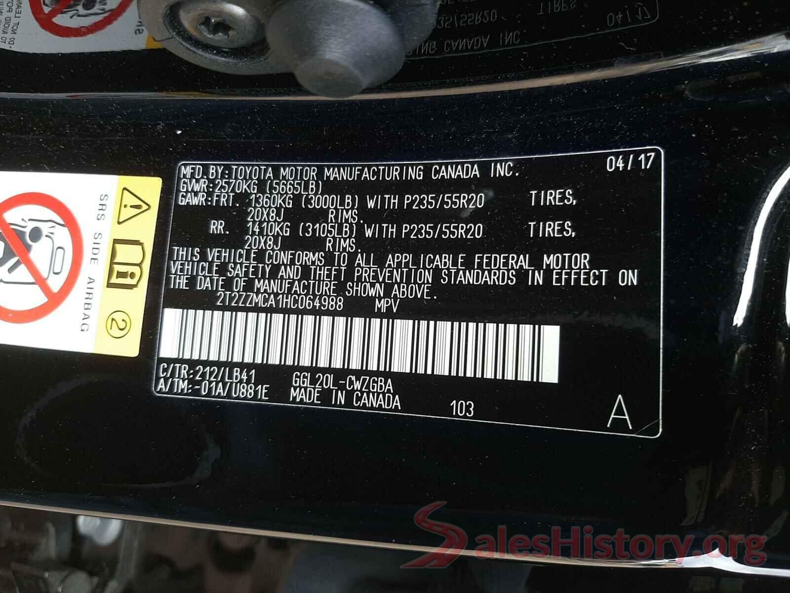 2T2ZZMCA1HC064988 2017 LEXUS RX350