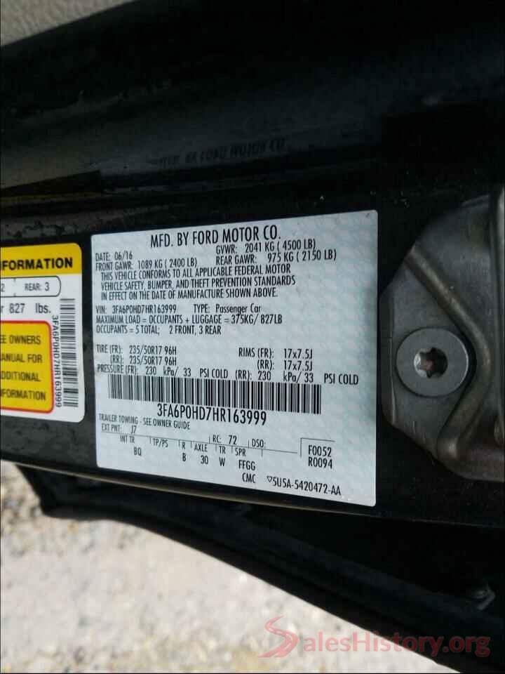 3FA6P0HD7HR163999 2017 FORD FUSION