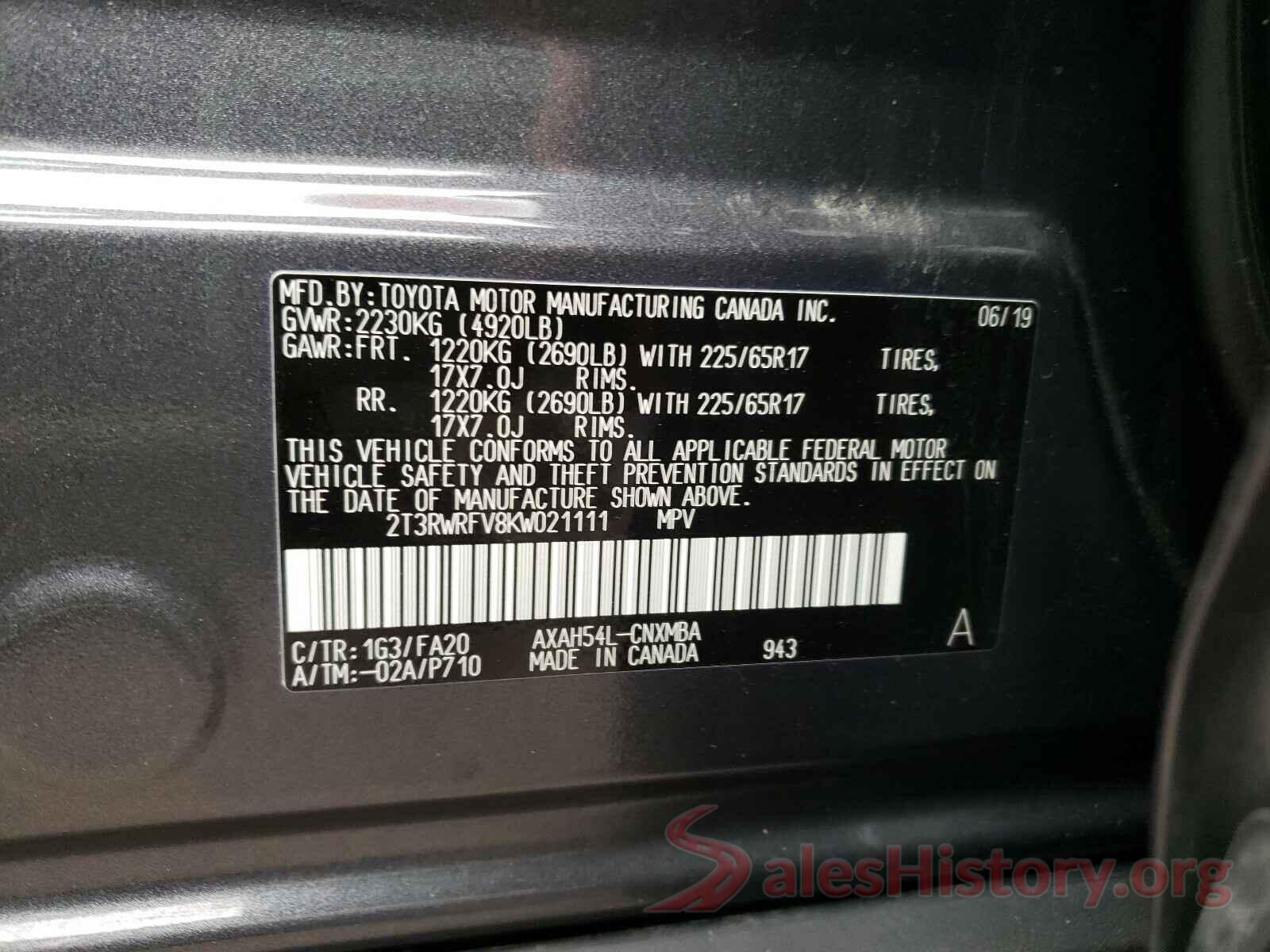 2T3RWRFV8KW021111 2019 TOYOTA RAV4