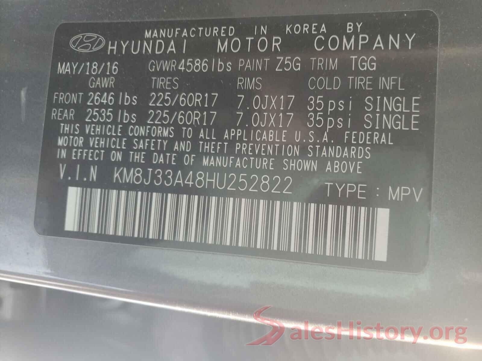 KM8J33A48HU252822 2017 HYUNDAI TUCSON