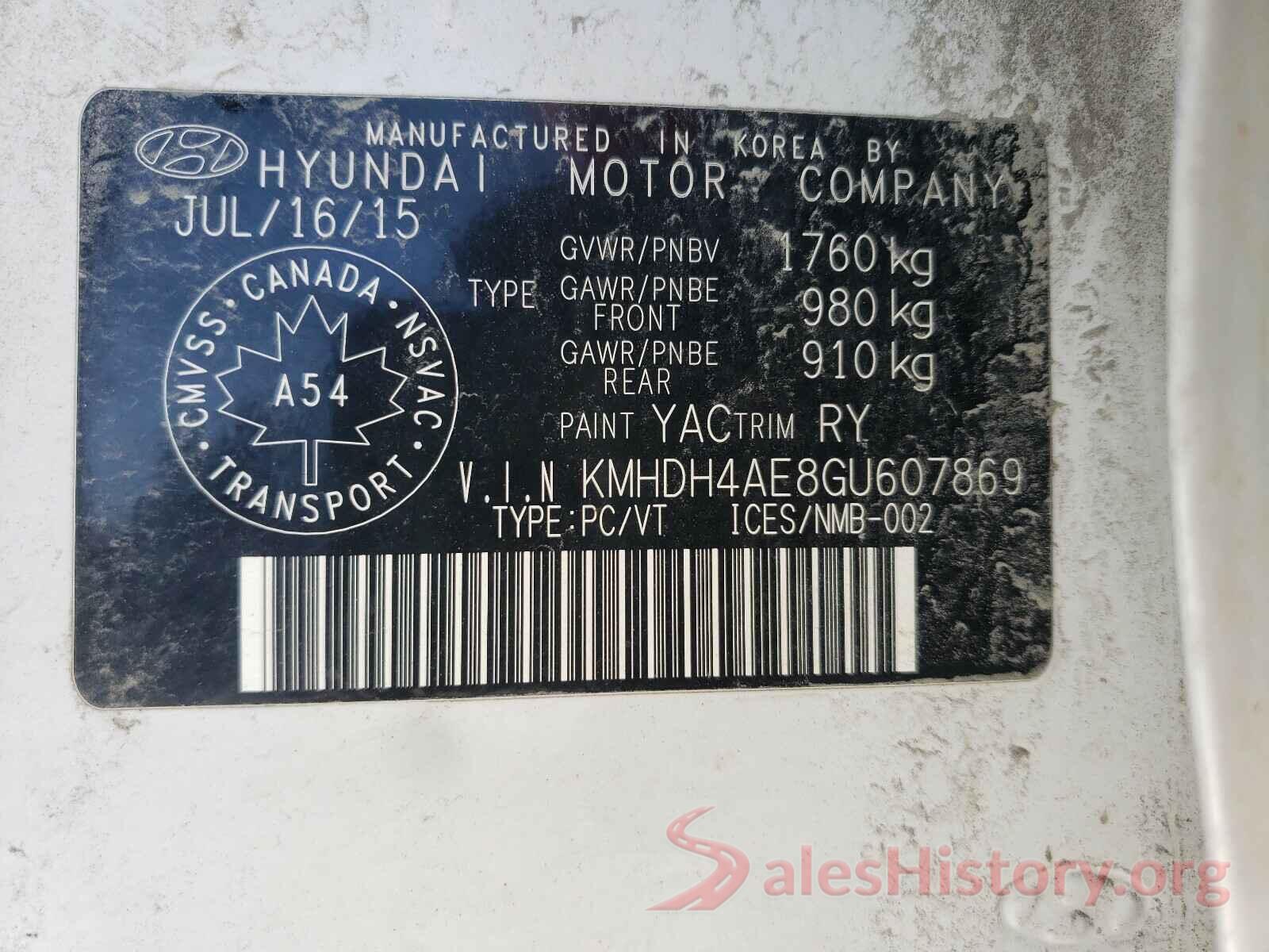 KMHDH4AE8GU607869 2016 HYUNDAI ELANTRA