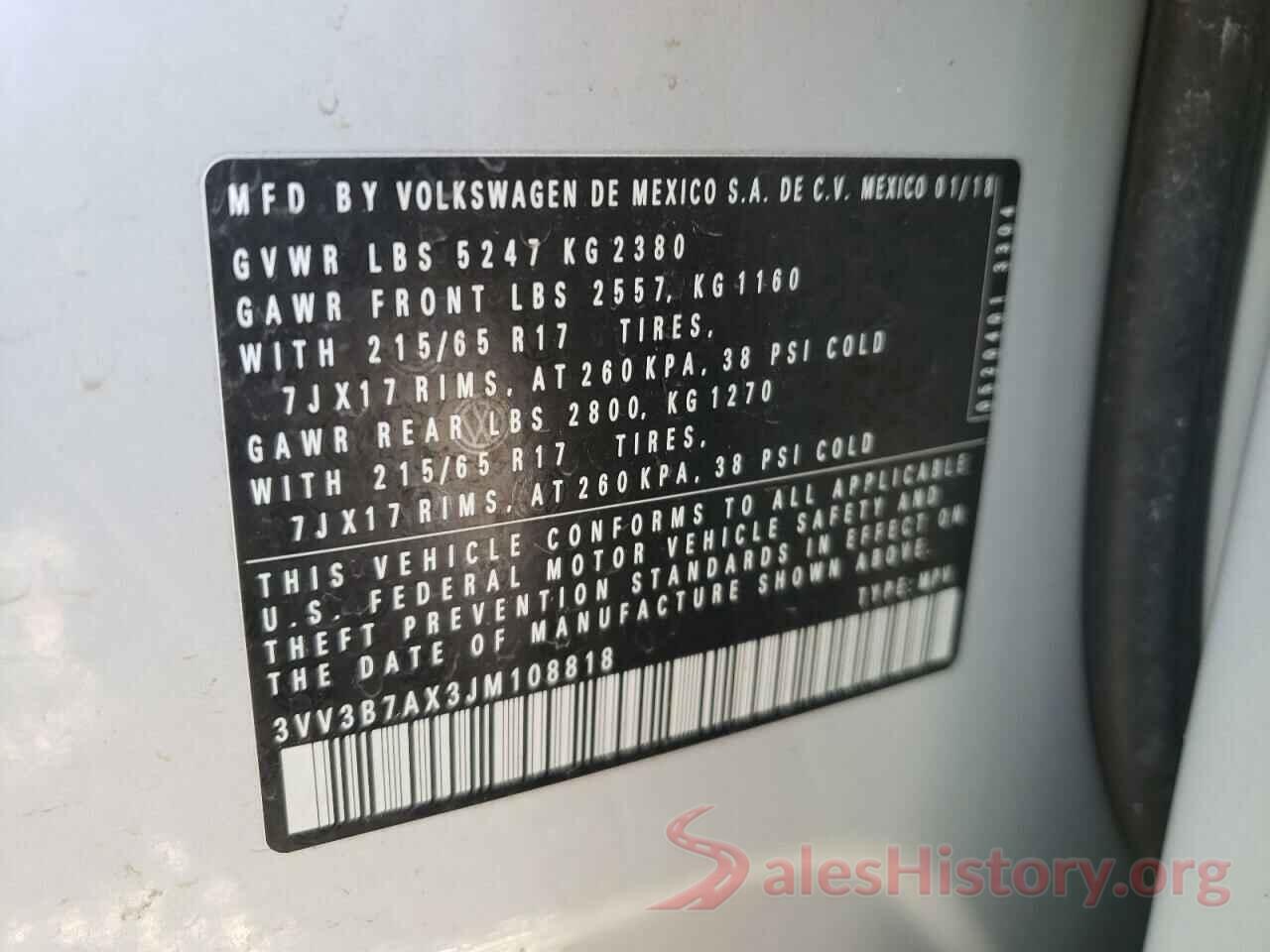 3VV3B7AX3JM108818 2018 VOLKSWAGEN TIGUAN