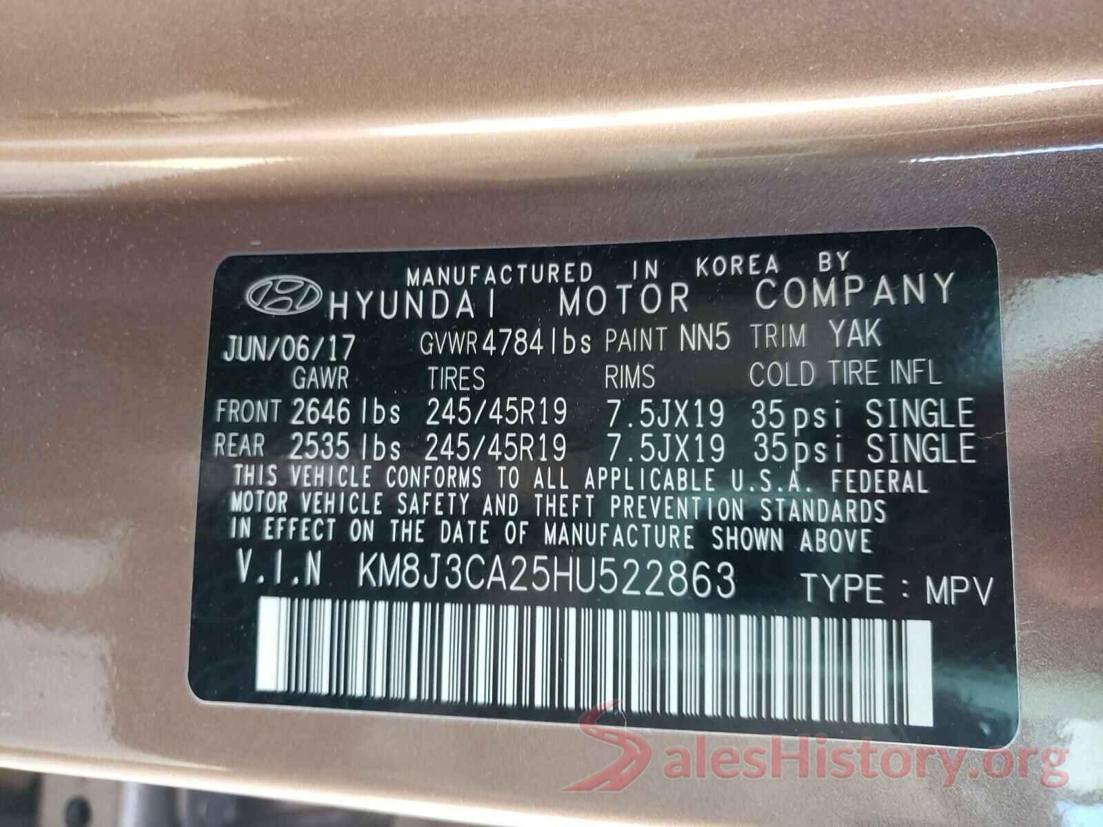 KM8J3CA25HU522863 2017 HYUNDAI TUCSON