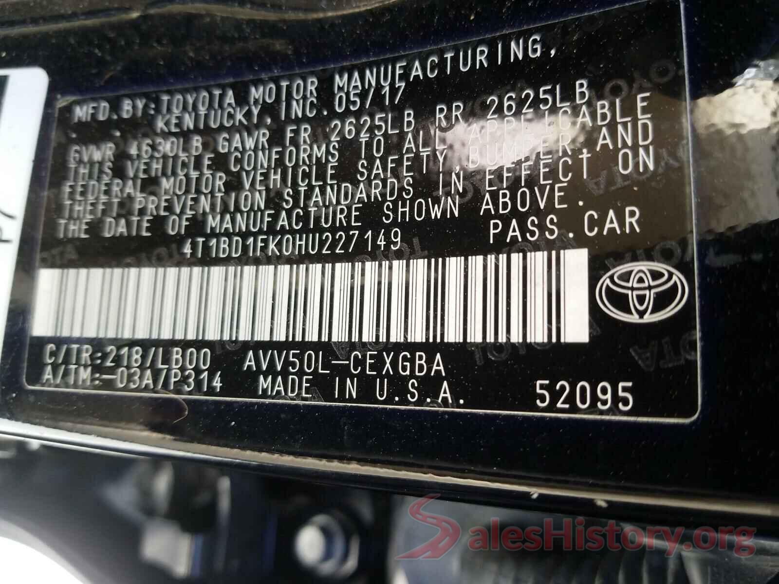 4T1BD1FK0HU227149 2017 TOYOTA CAMRY