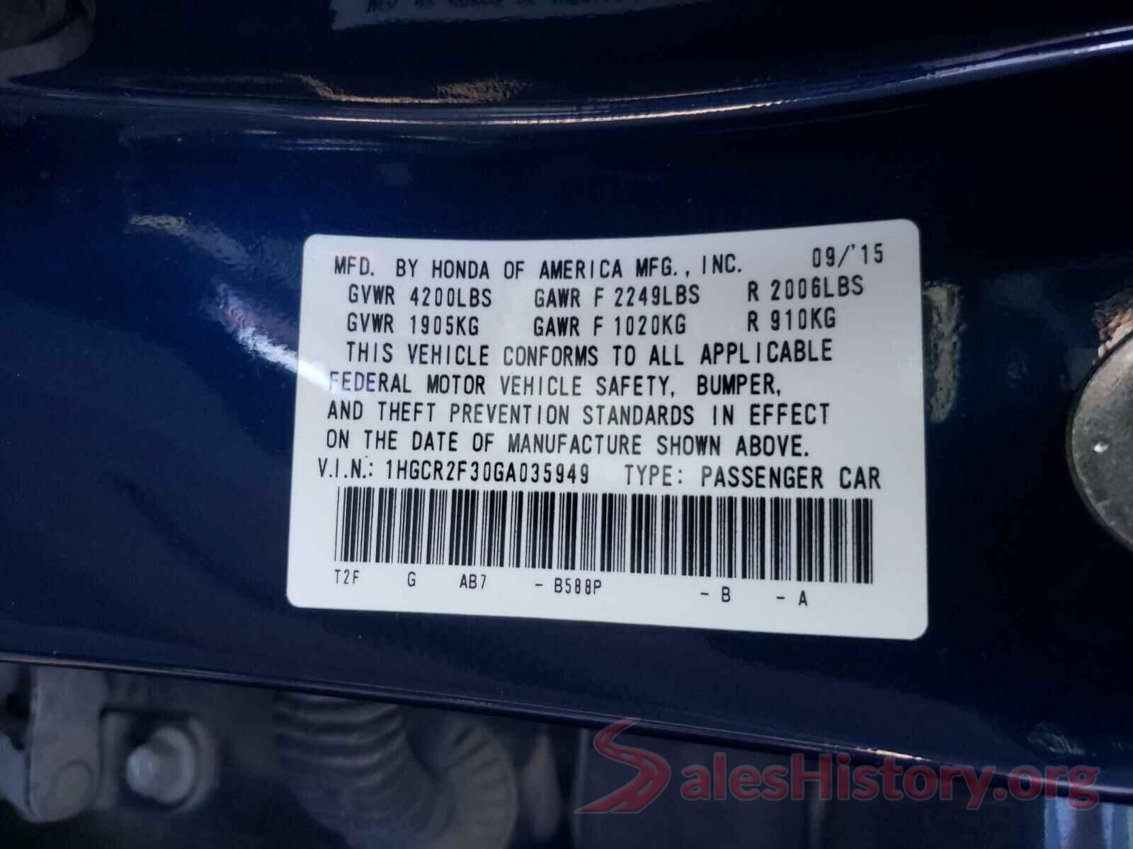 1HGCR2F30GA035949 2016 HONDA ACCORD