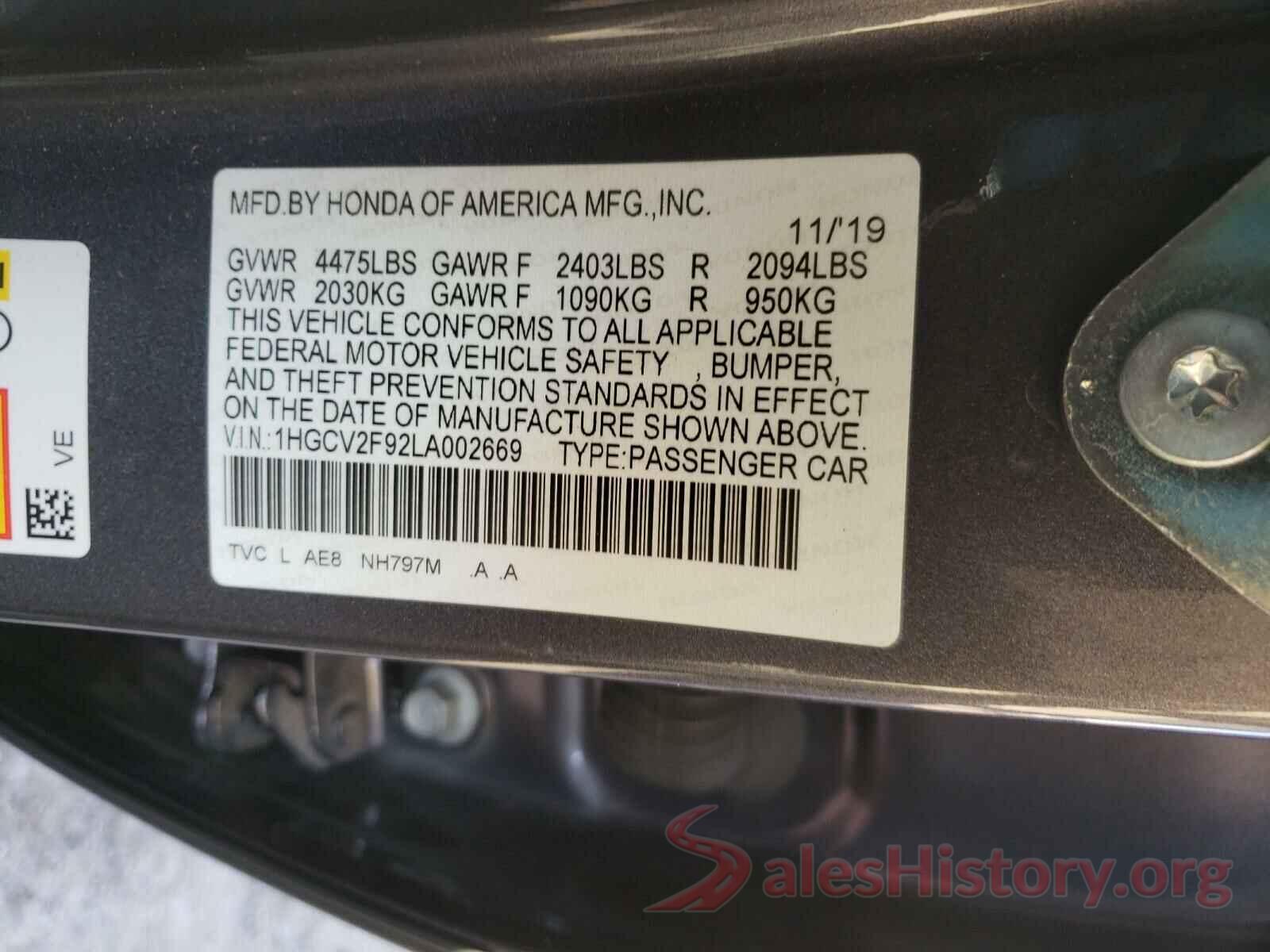 1HGCV2F92LA002669 2020 HONDA ACCORD