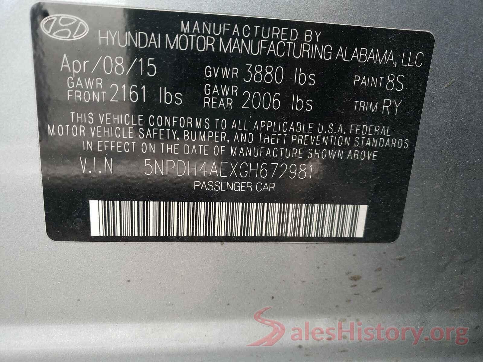 5NPDH4AEXGH672981 2016 HYUNDAI ELANTRA