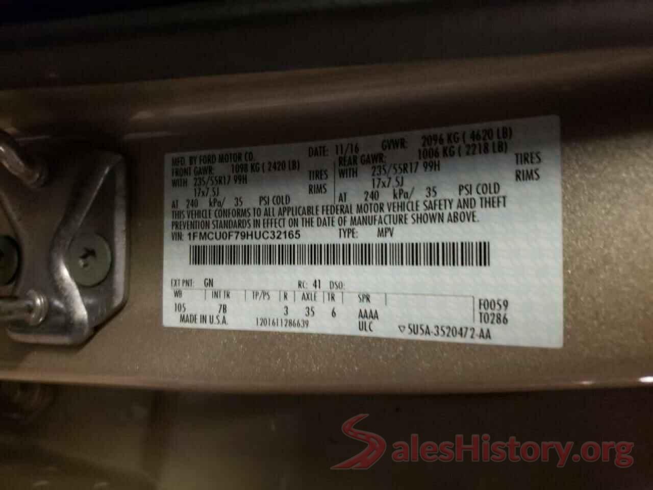 1FMCU0F79HUC32165 2017 FORD ESCAPE