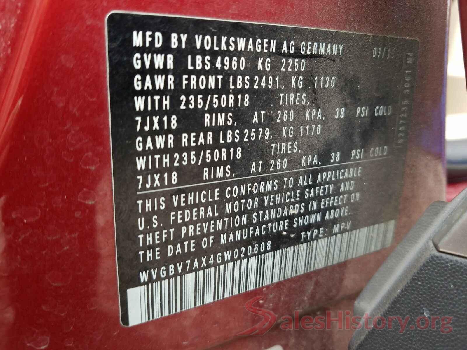 WVGBV7AX4GW020608 2016 VOLKSWAGEN TIGUAN