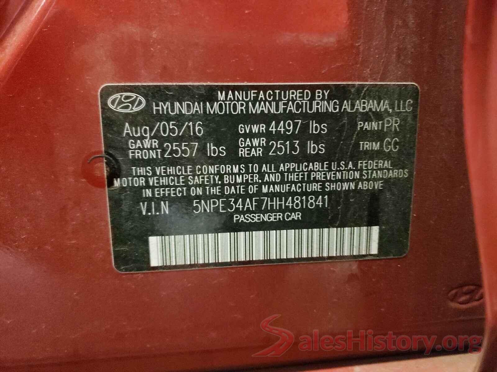 5NPE34AF7HH481841 2017 HYUNDAI SONATA