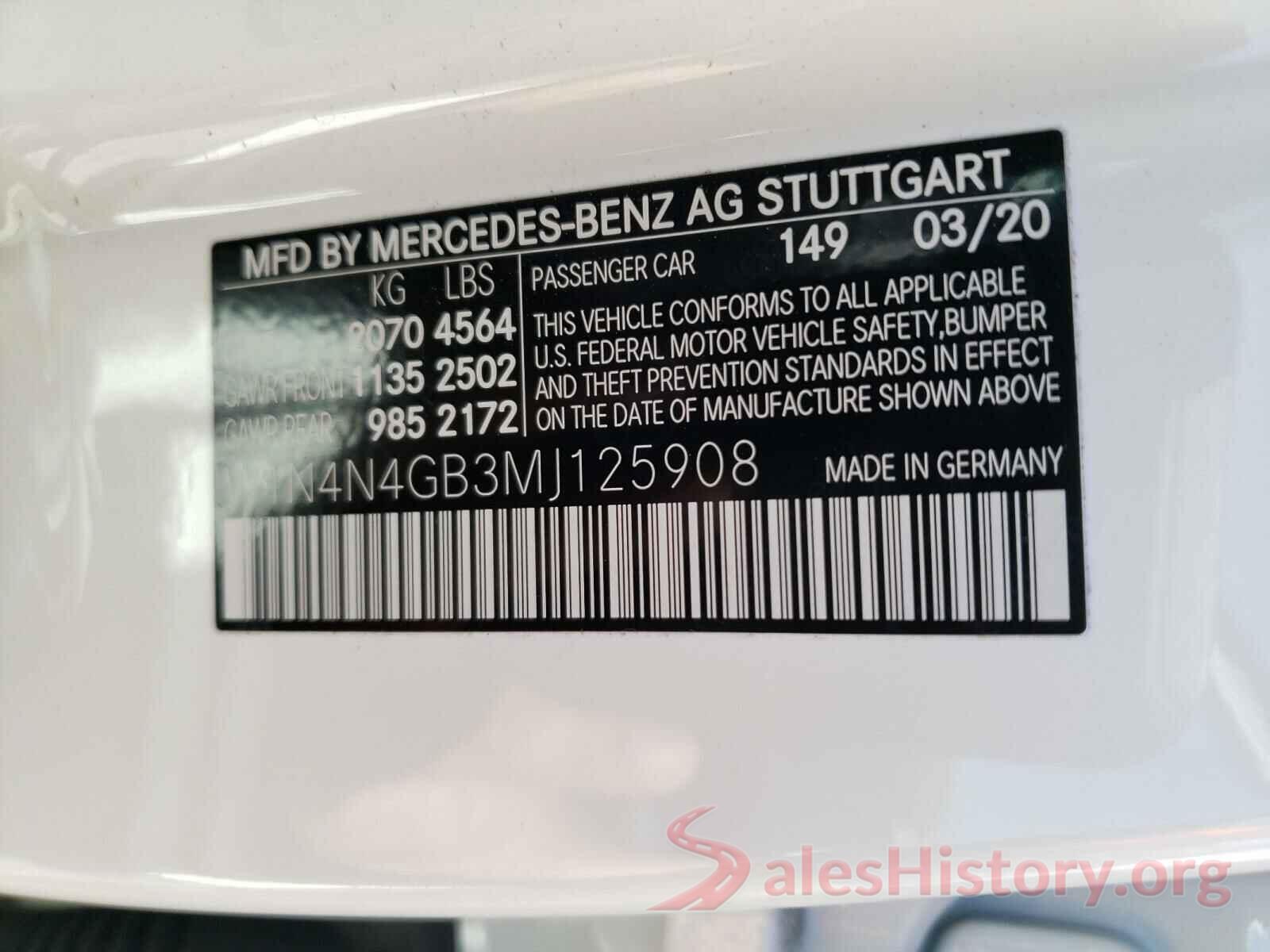 W1N4N4GB3MJ125908 2021 MERCEDES-BENZ G CLASS