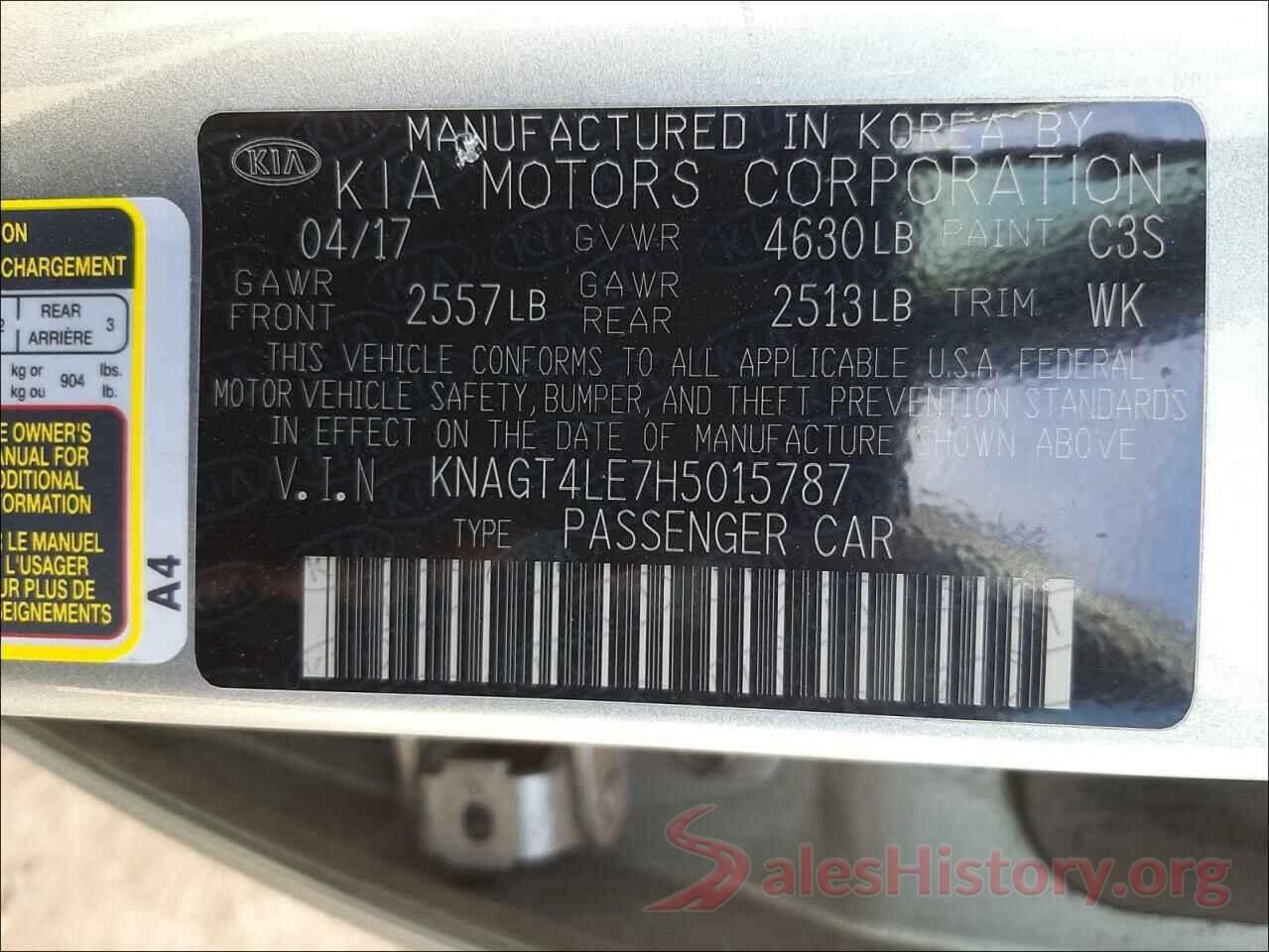 KNAGT4LE7H5015787 2017 KIA OPTIMA