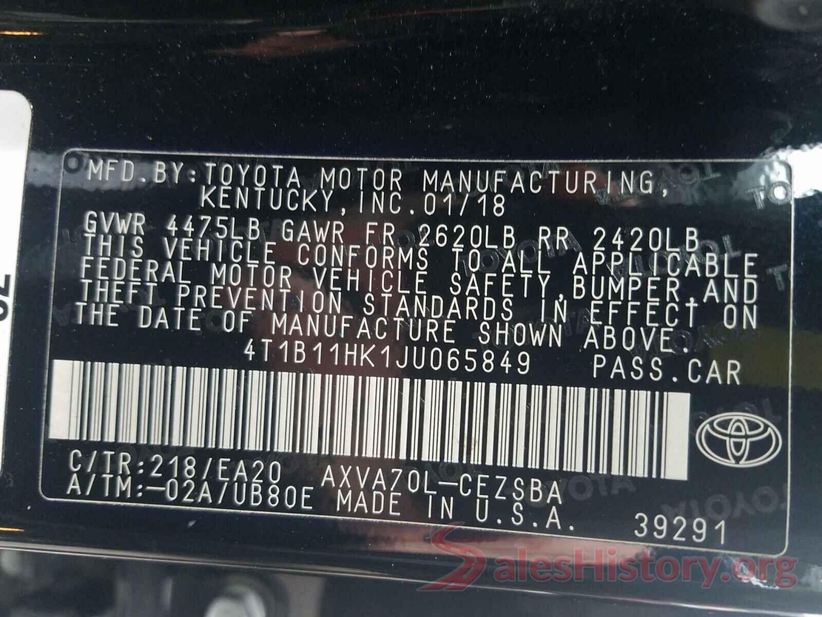 4T1B11HK1JU065849 2018 TOYOTA CAMRY