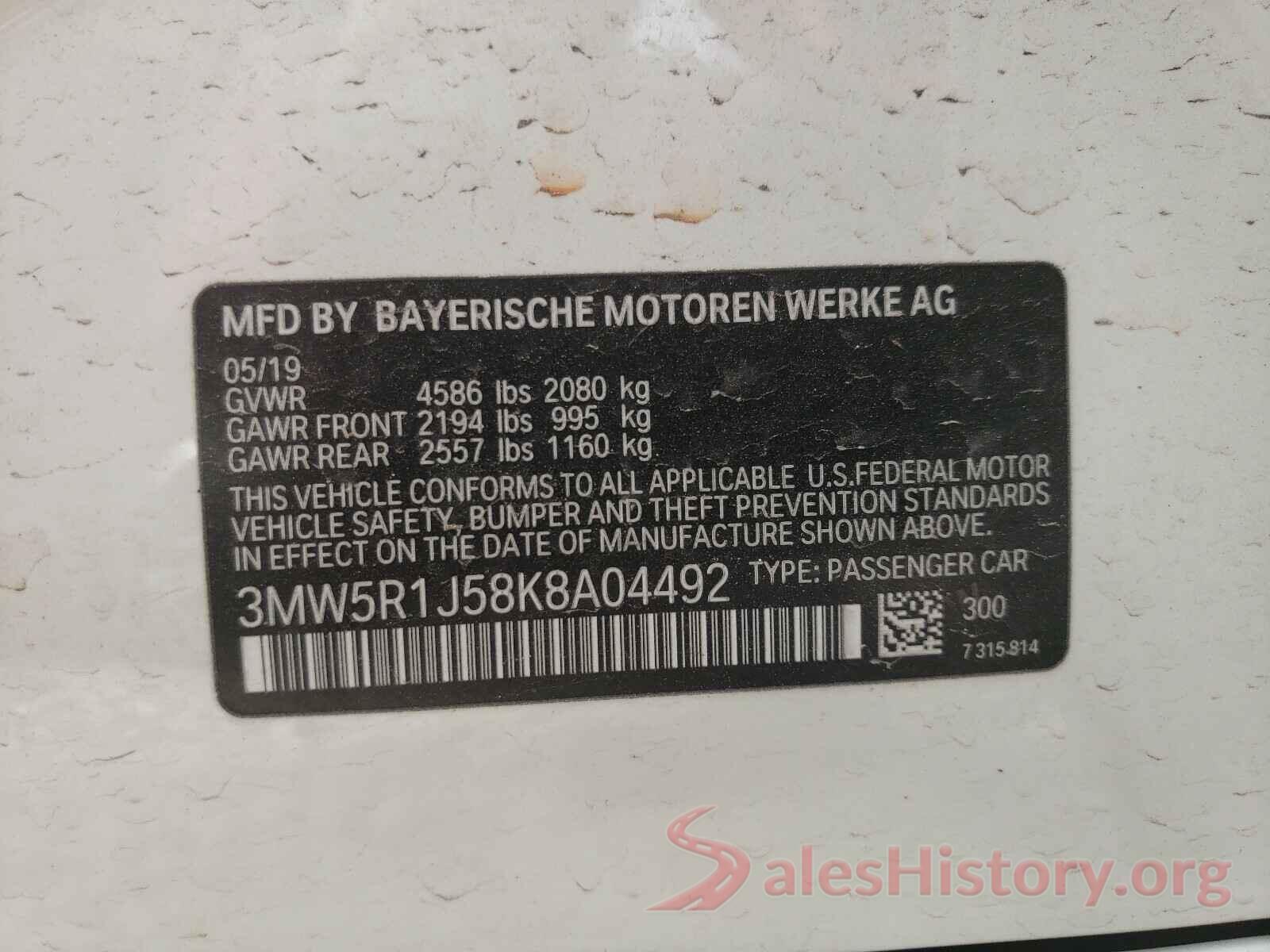 3MW5R1J58K8A04492 2019 BMW 3 SERIES