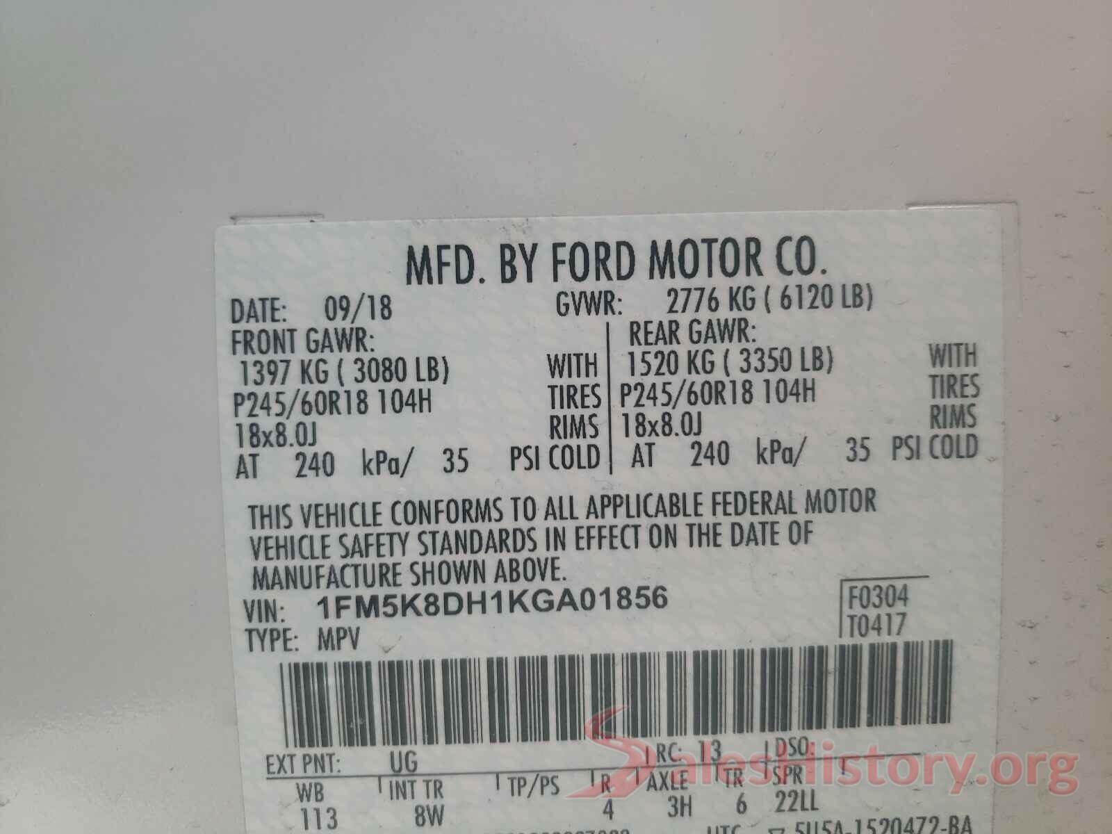 1FM5K8DH1KGA01856 2019 FORD EXPLORER