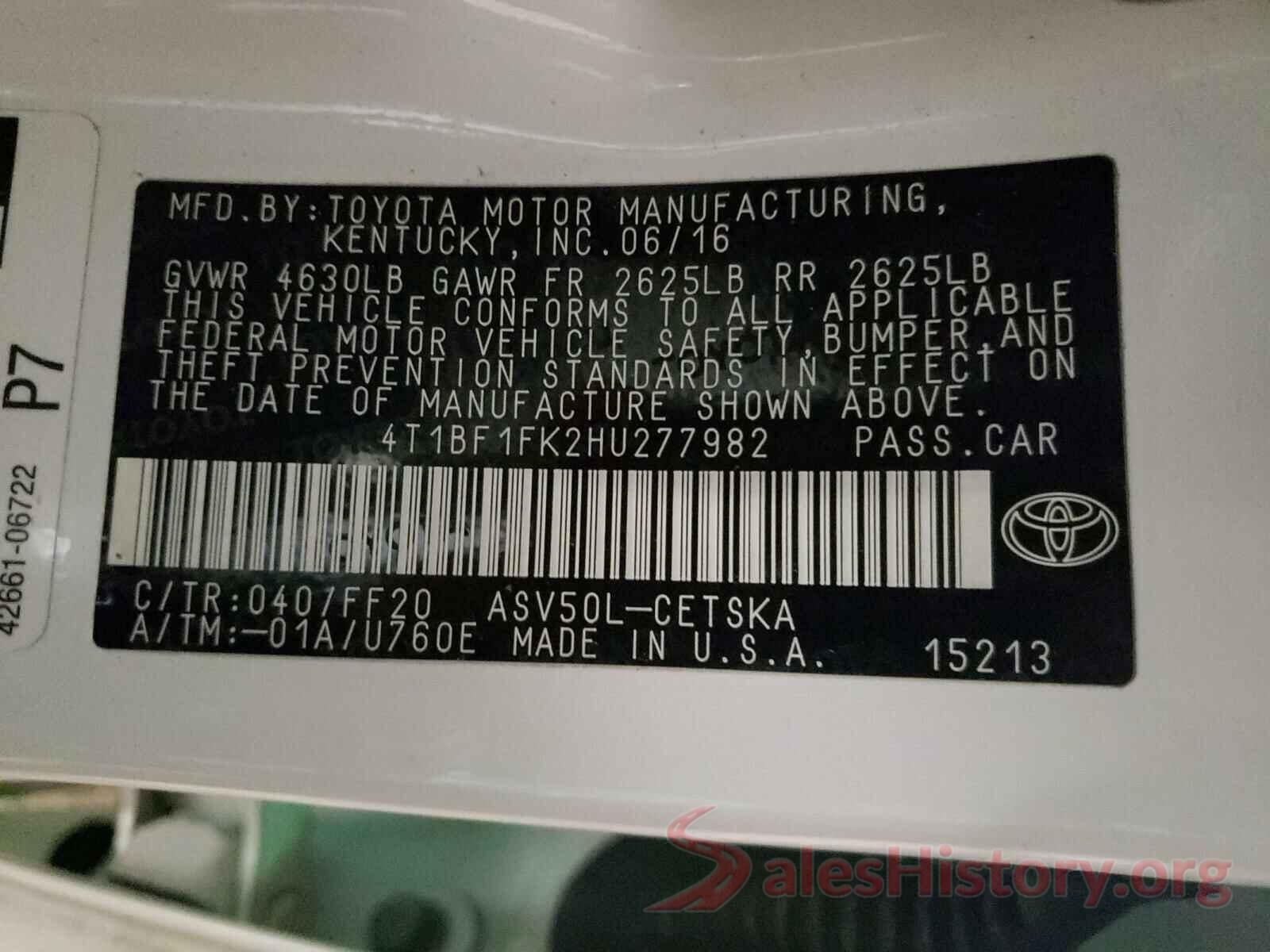 4T1BF1FK2HU277982 2017 TOYOTA CAMRY