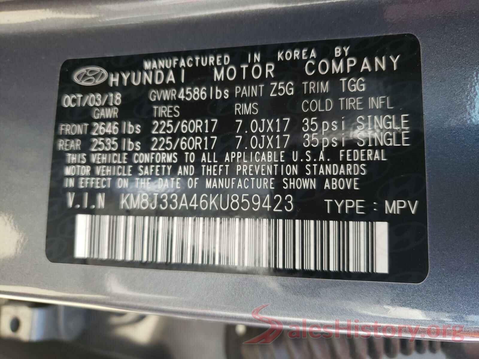 KM8J33A46KU859423 2019 HYUNDAI TUCSON