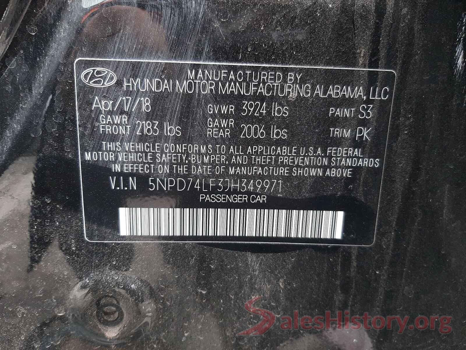 5NPD74LF3JH349971 2018 HYUNDAI ELANTRA