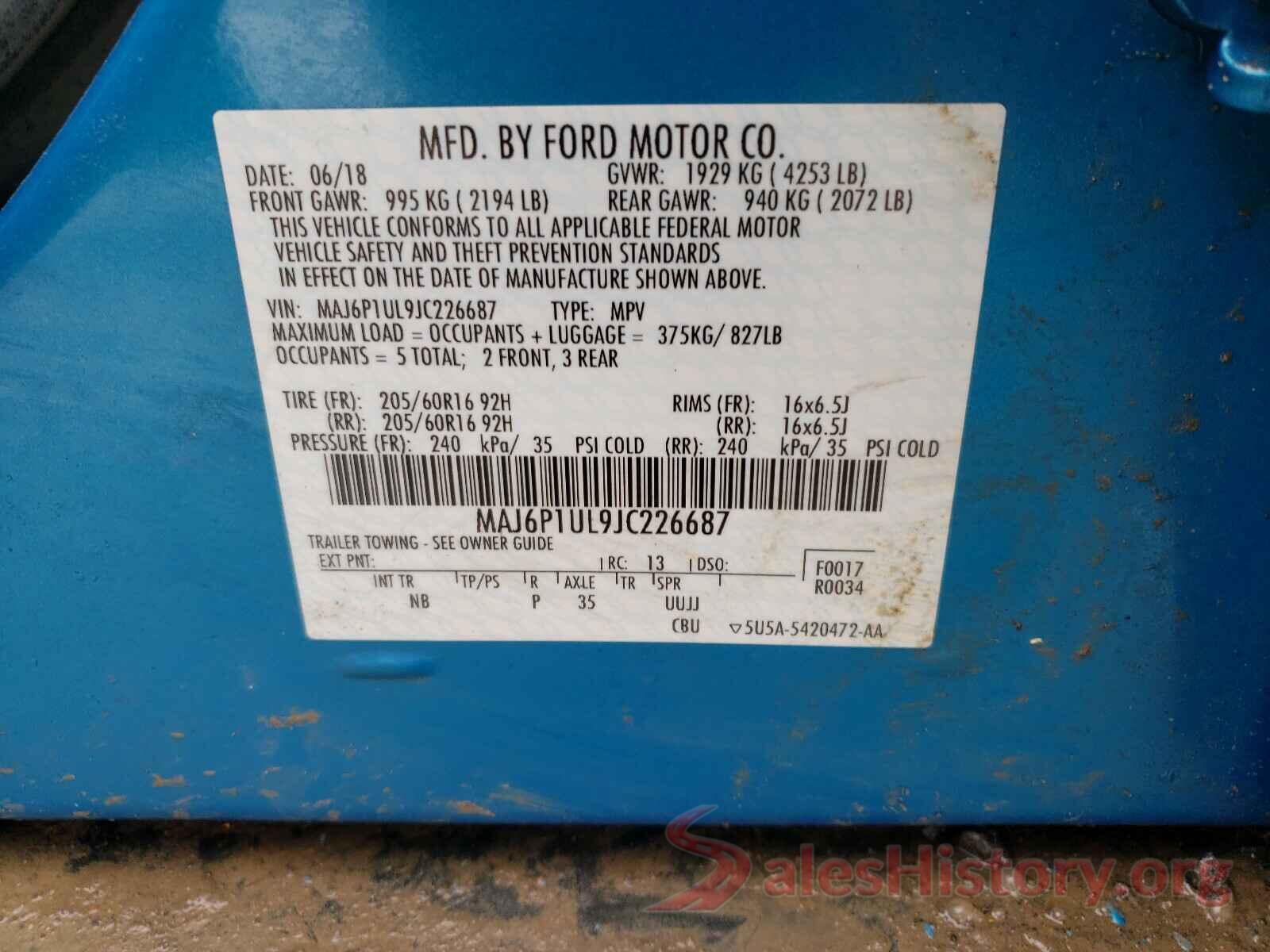 MAJ6P1UL9JC226687 2018 FORD ALL OTHER