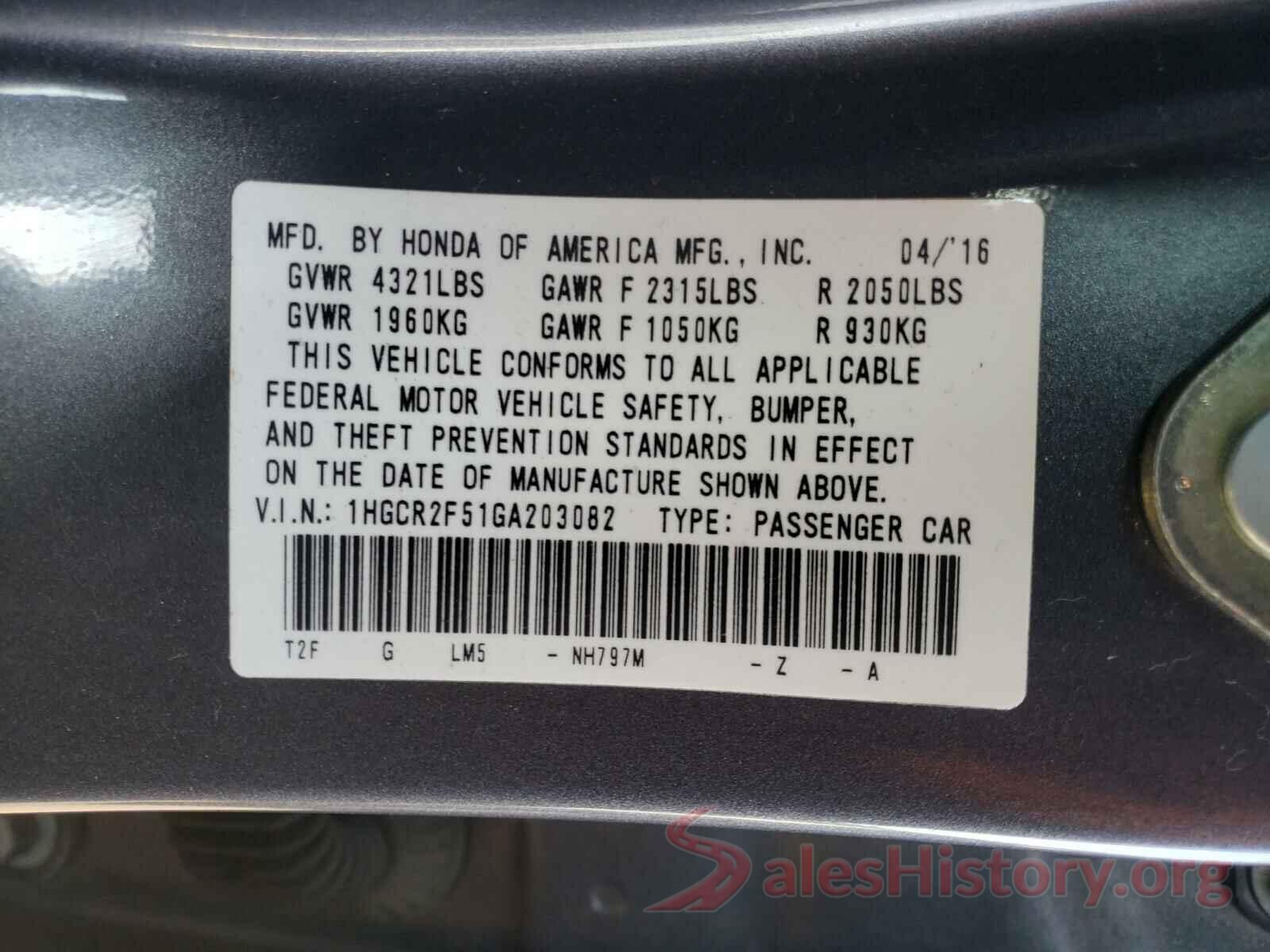 1HGCR2F51GA203082 2016 HONDA ACCORD